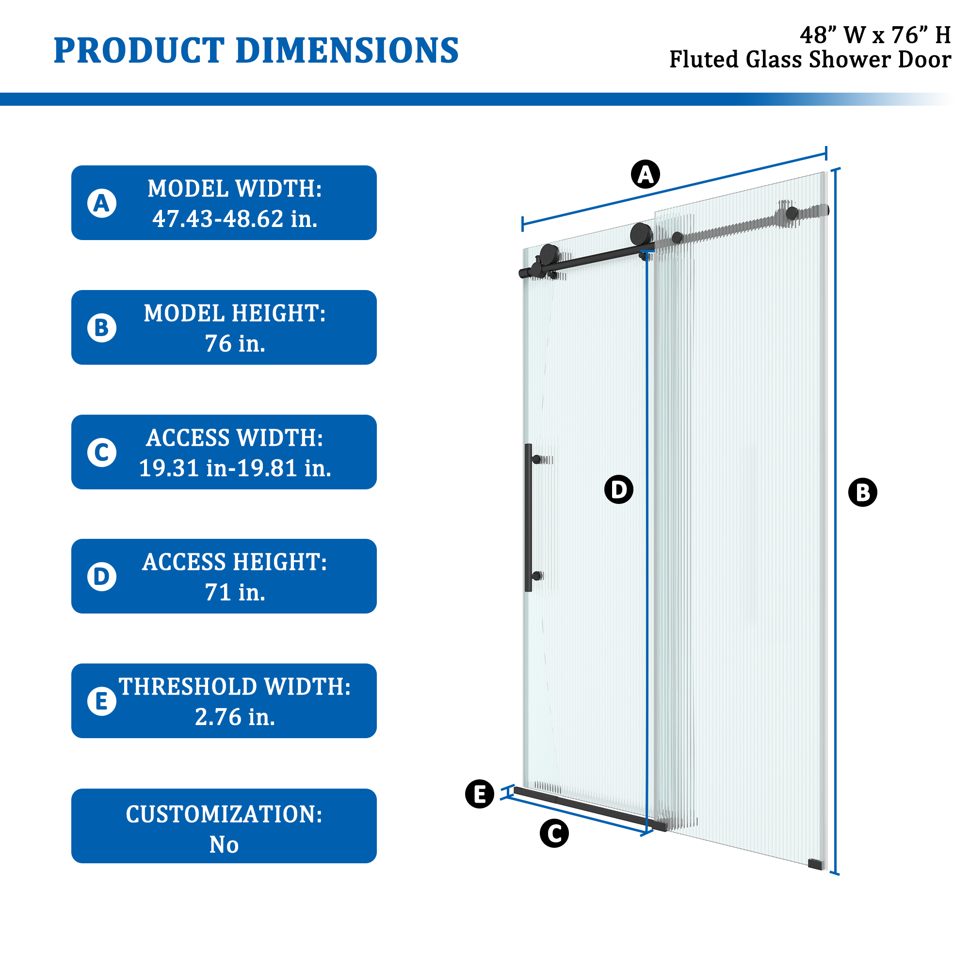 Double sliding frameless shower door with 10mm grooved tempered glass