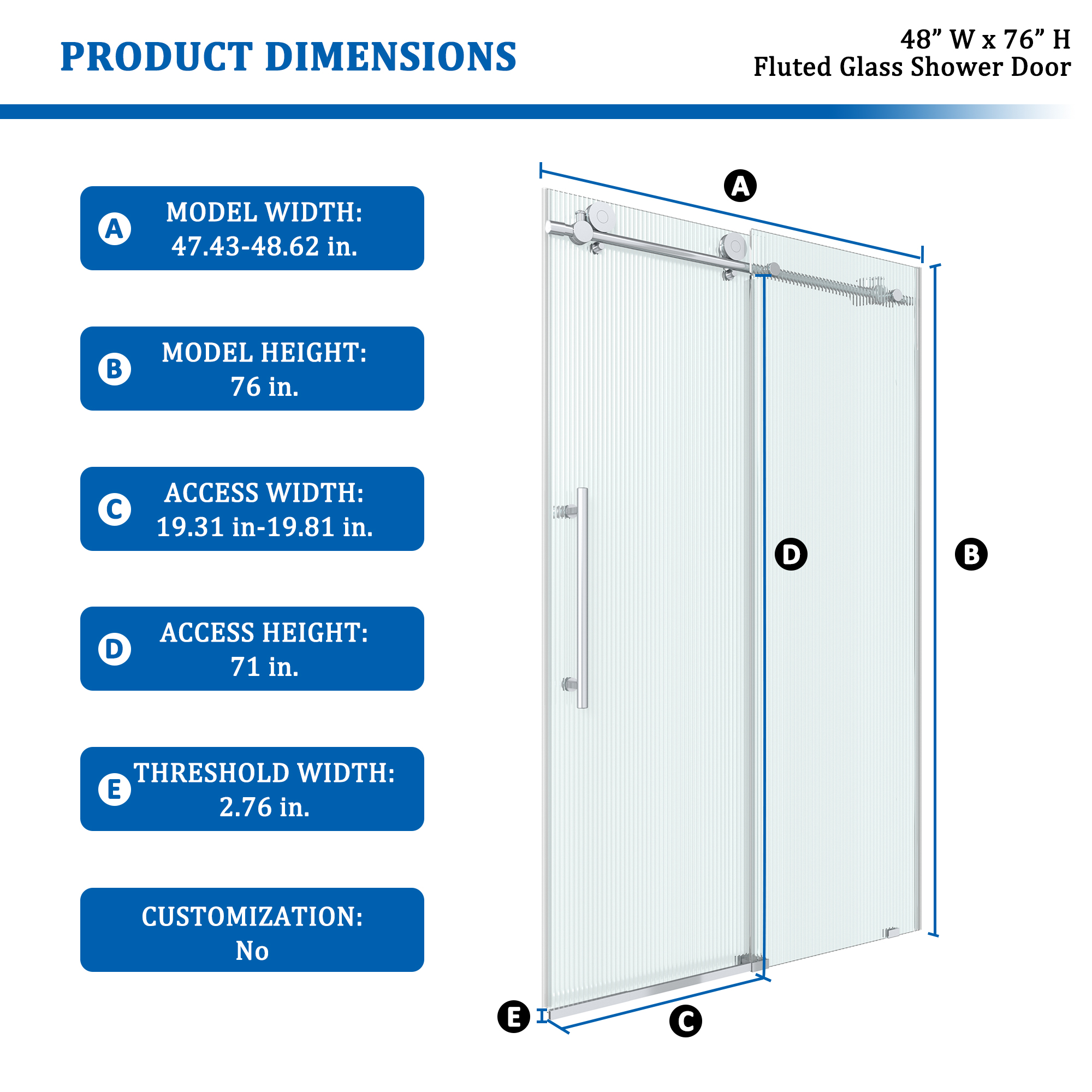 Double sliding frameless shower door with 10mm grooved tempered glass