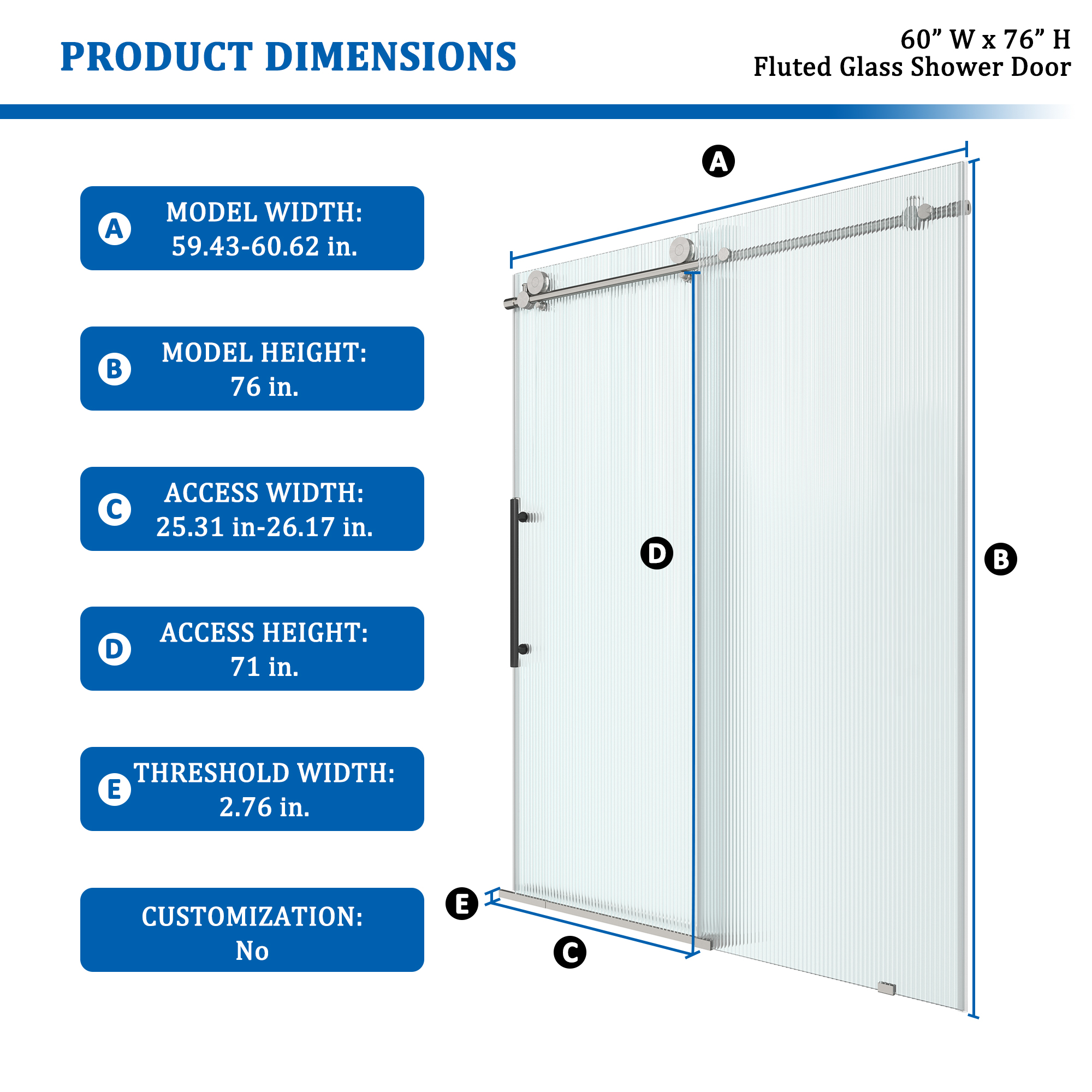 Double sliding frameless shower door with 10mm grooved tempered glass