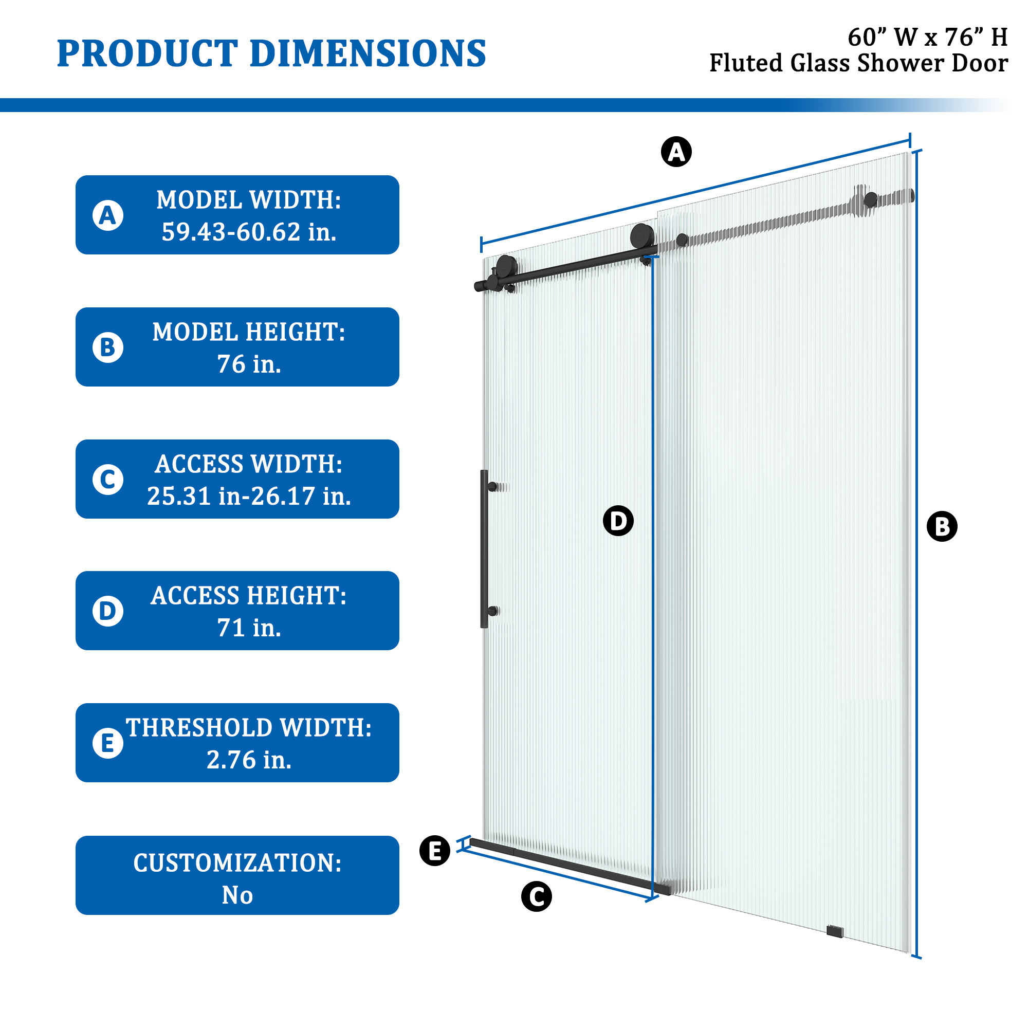 Double sliding frameless shower door with 10mm grooved tempered glass