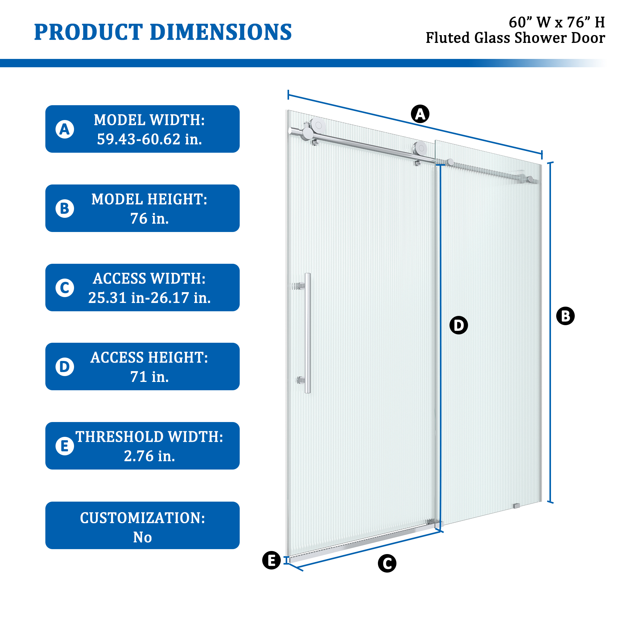 Double sliding frameless shower door with 10mm grooved tempered glass