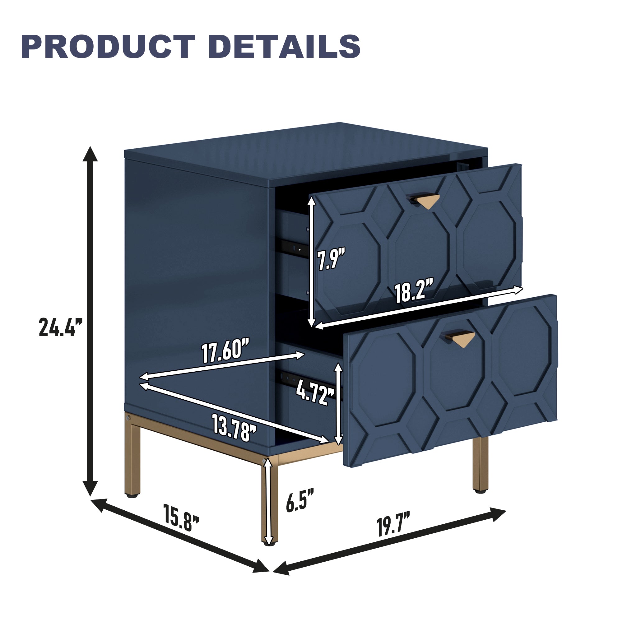 Boyel Living Honeycomb Wooden 2-Drawer Side Table in White