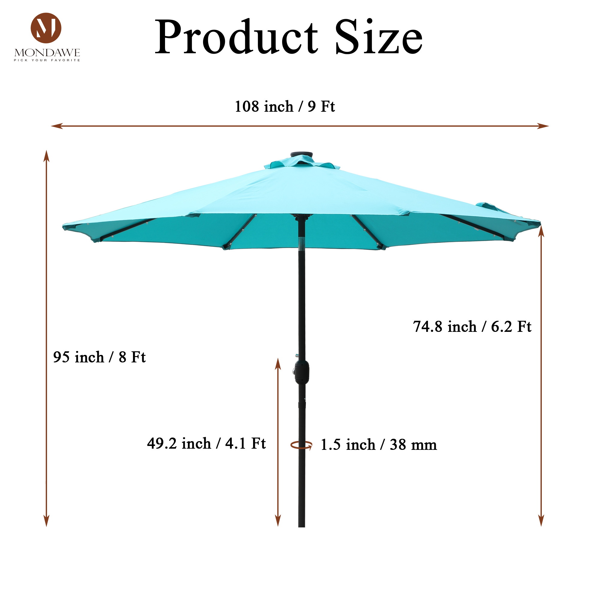 Mondawe 9 Ft 32 LED Round Solar Patio Market Umbrella-Mondawe