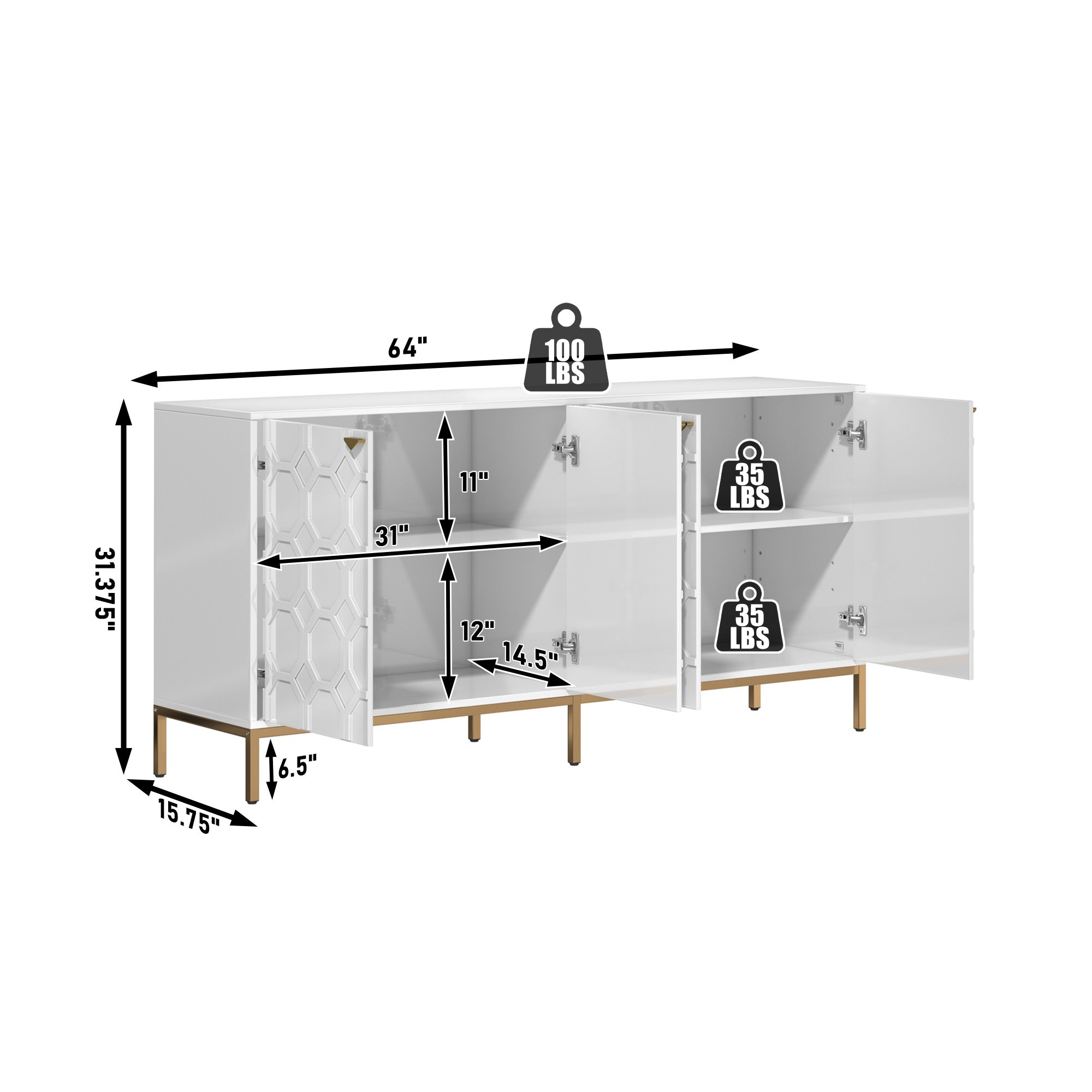 4 Door White Locker Accent Cabinet