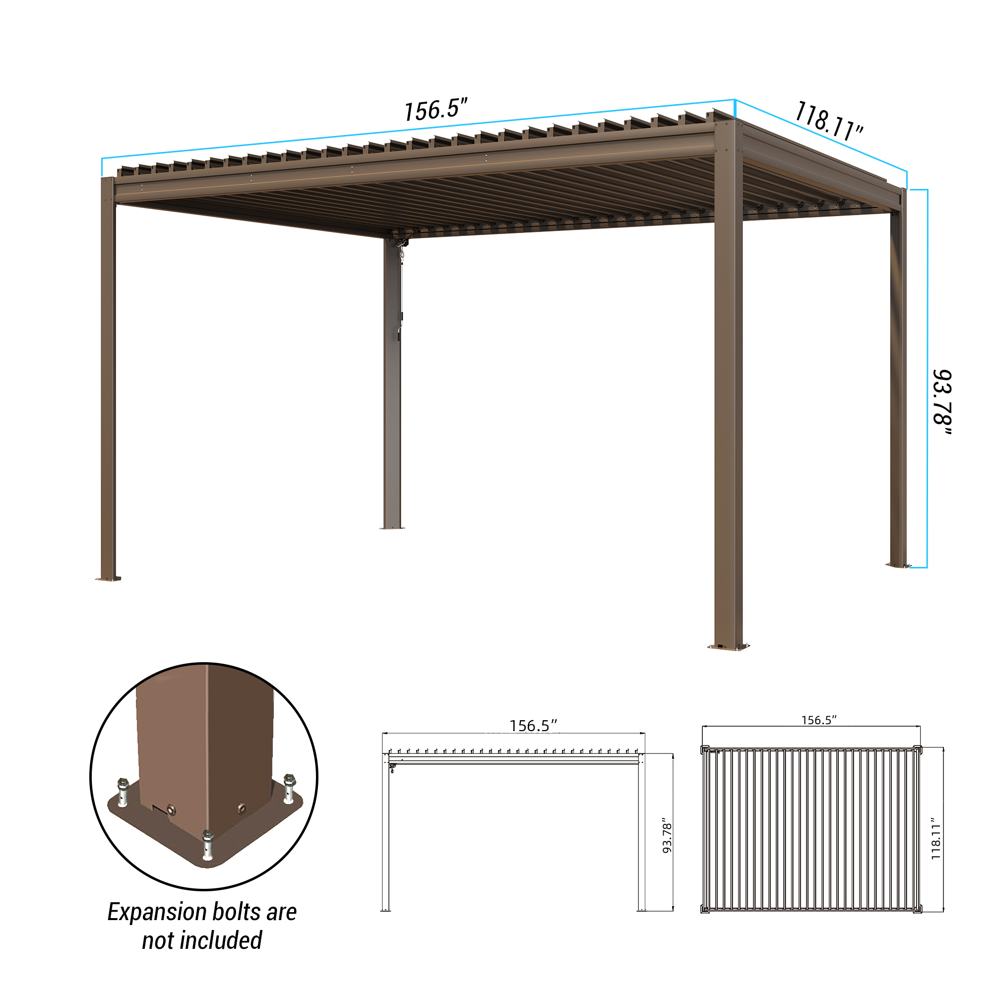 Louvered Pergola, Wood Grain Aluminum Pergola with Adjustable Roof, Wood Looking Aluminum Frame, Efficient Drainage System, Outdoor Pergola for Patio, Deck, Garden
