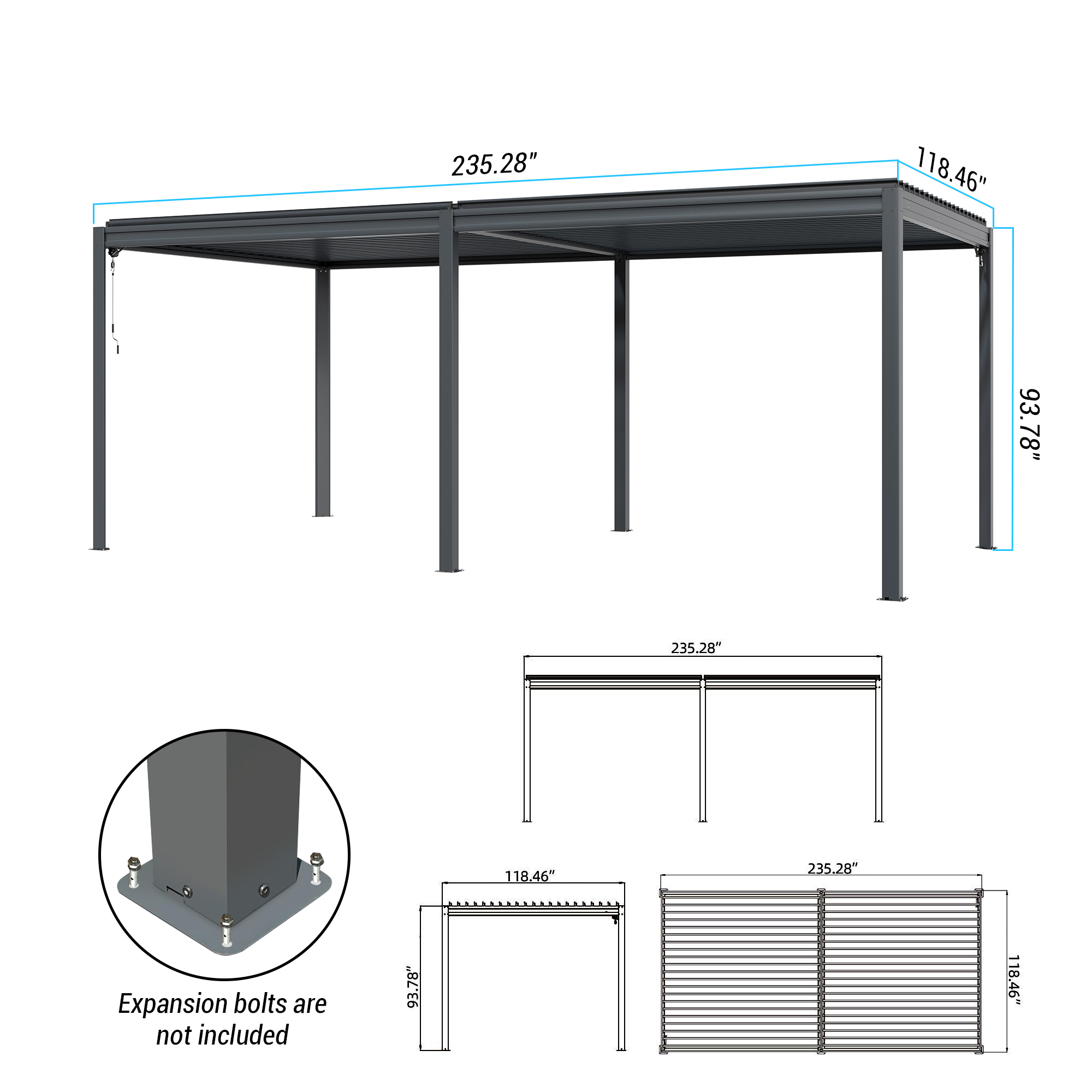 Louvered Pergola, Wood Grain Aluminum Pergola with Adjustable Roof, Wood Looking Aluminum Frame, Efficient Drainage System, Outdoor Pergola for Patio, Deck, Garden