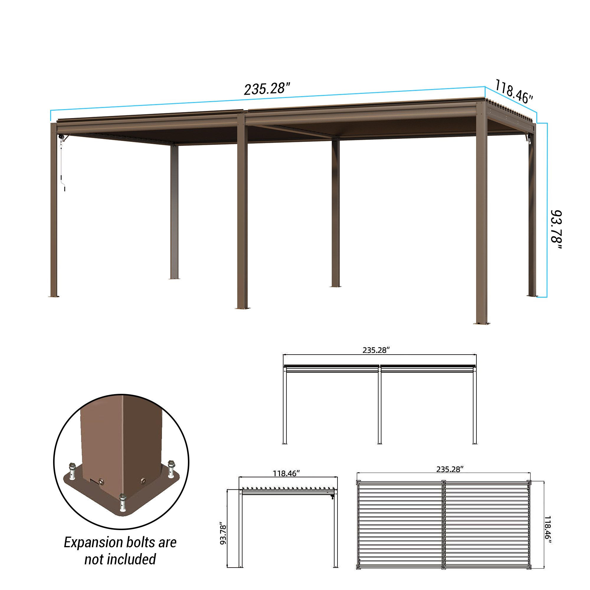 Louvered Pergola, Wood Grain Aluminum Pergola with Adjustable Roof, Wood Looking Aluminum Frame, Efficient Drainage System, Outdoor Pergola for Patio, Deck, Garden