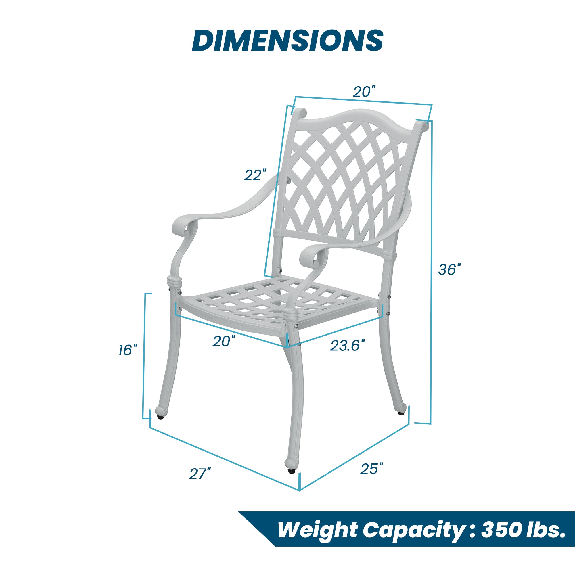 Set of 2 Bronze/White Cast Aluminum Patio Dining Chairs