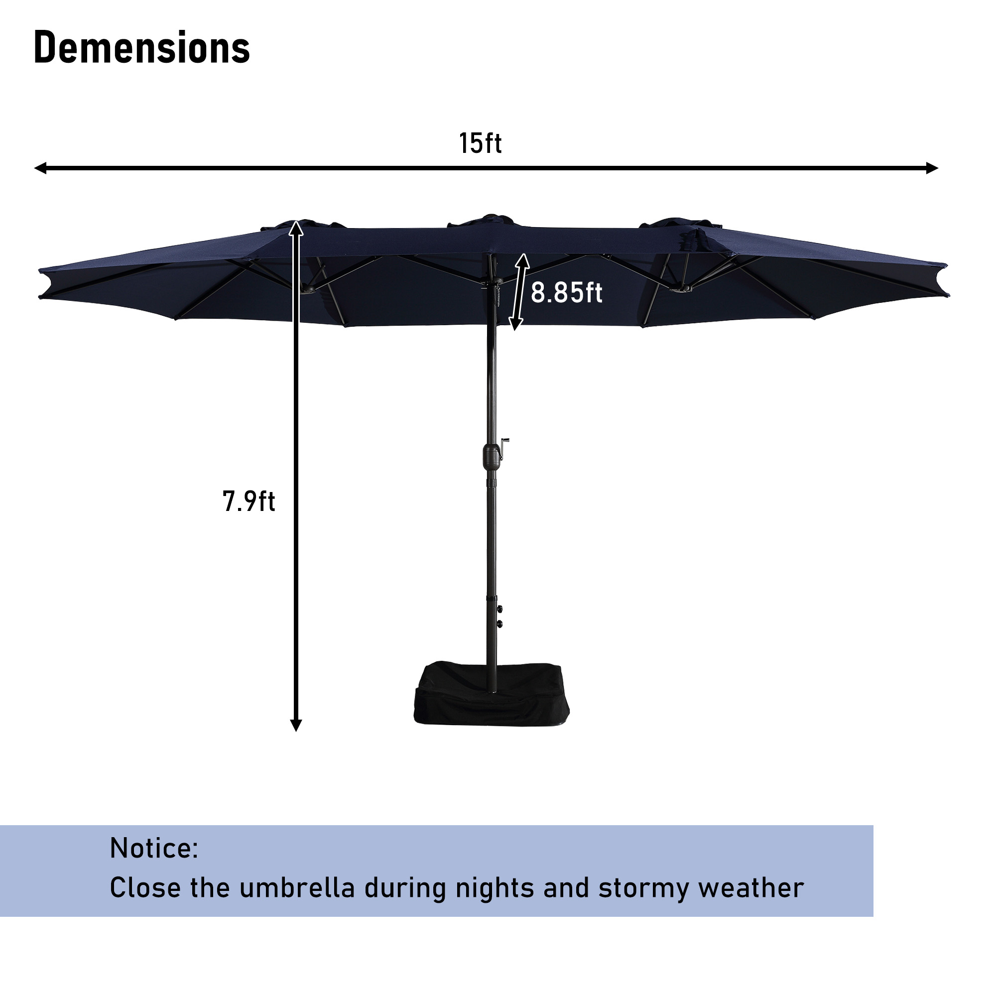 Mondawe 15ft Rectangular Patio Market Umbrella with Base-Mondawe