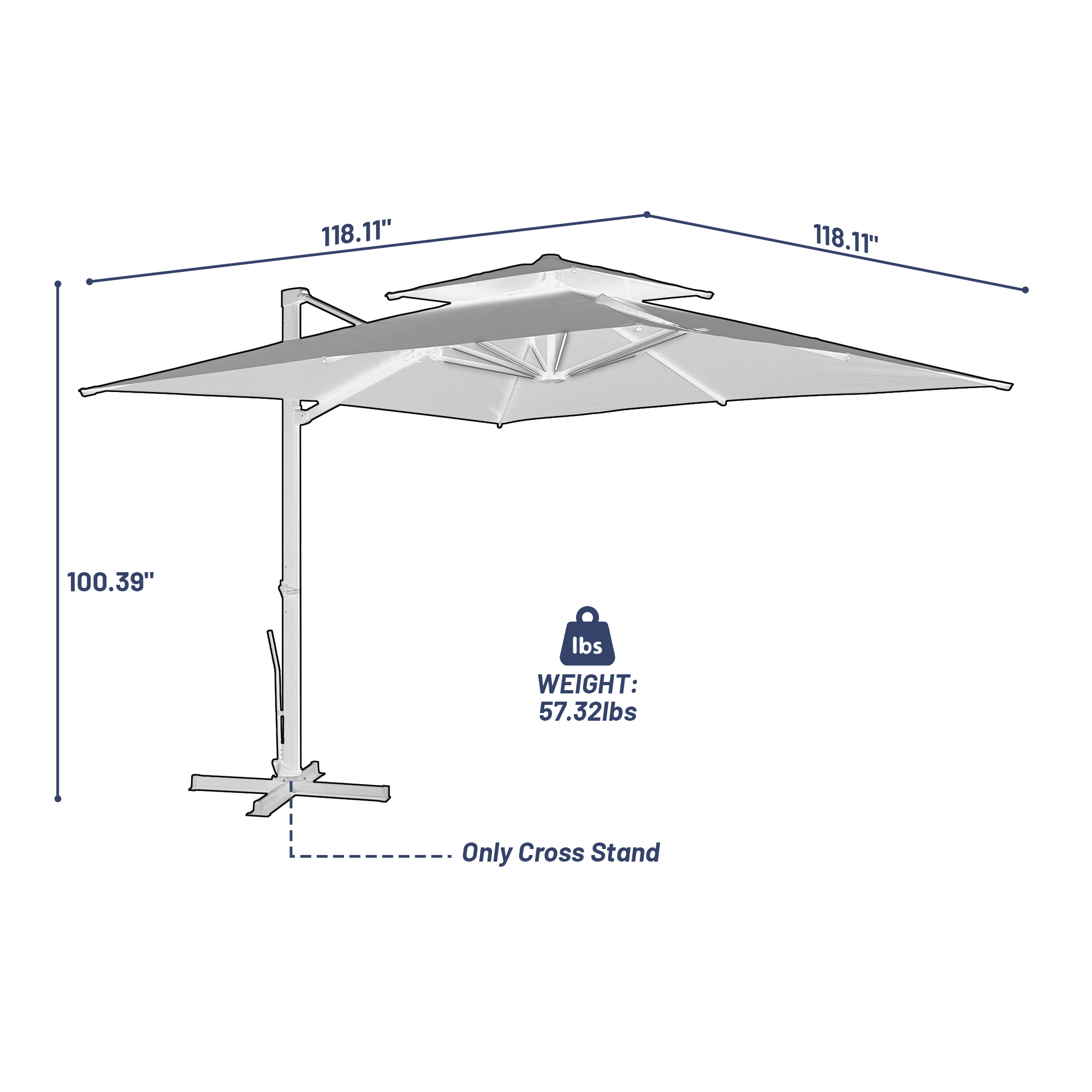10-Ft Aluminum Patio Cantilever Umbrella with Base and Removable Lights