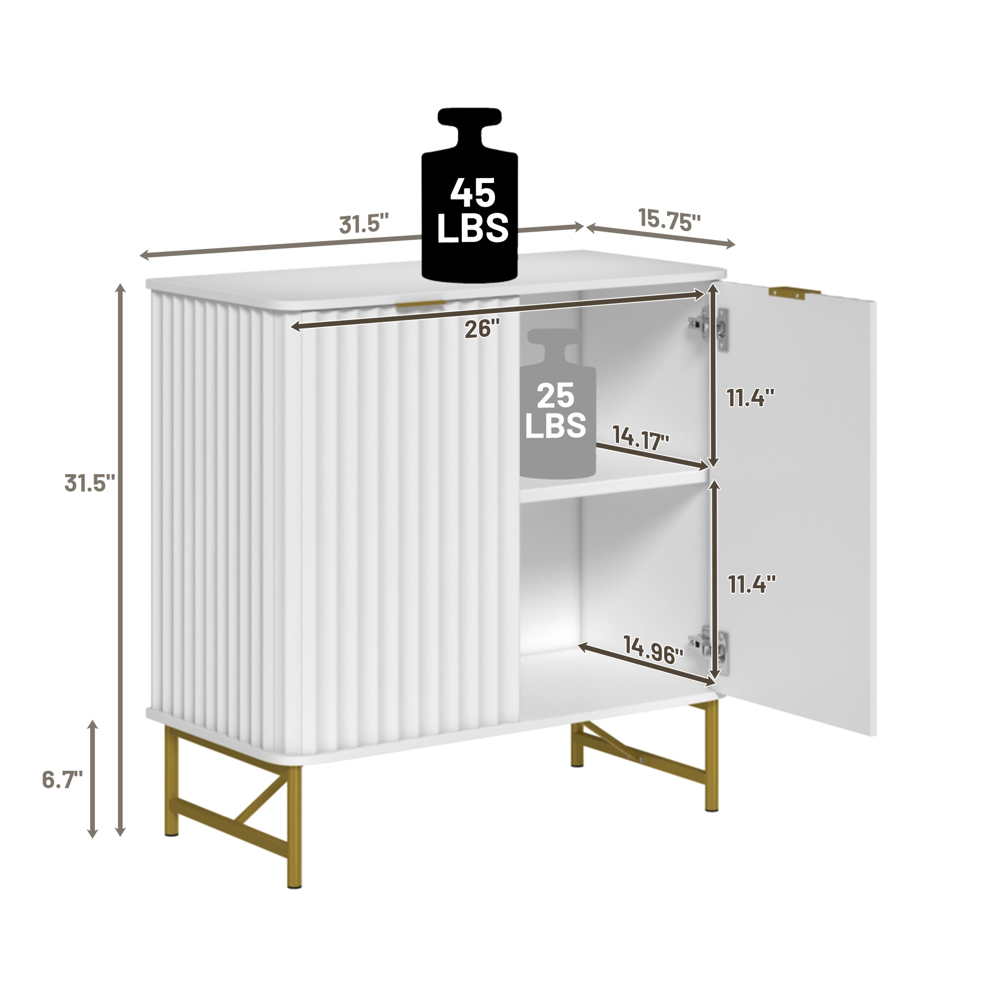 Sideboard Buffet Storage Cabinet with 2 Doors，32 Inch Monden Free-Standing Accent Cabinet with Gold Legs for Hallway, Living Room