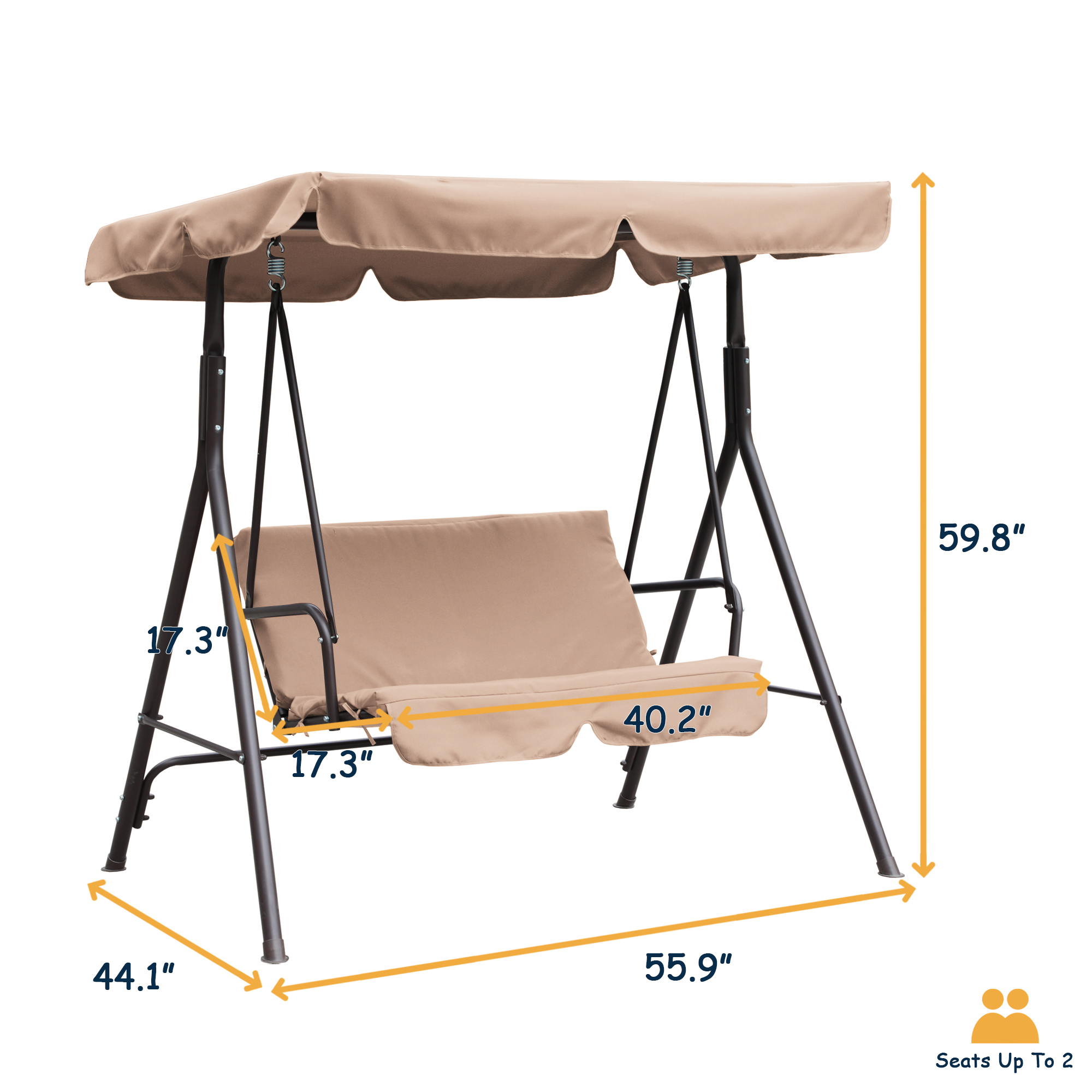 2-Person Patio Swing Chair Porch Swing with Cushion and Canopy