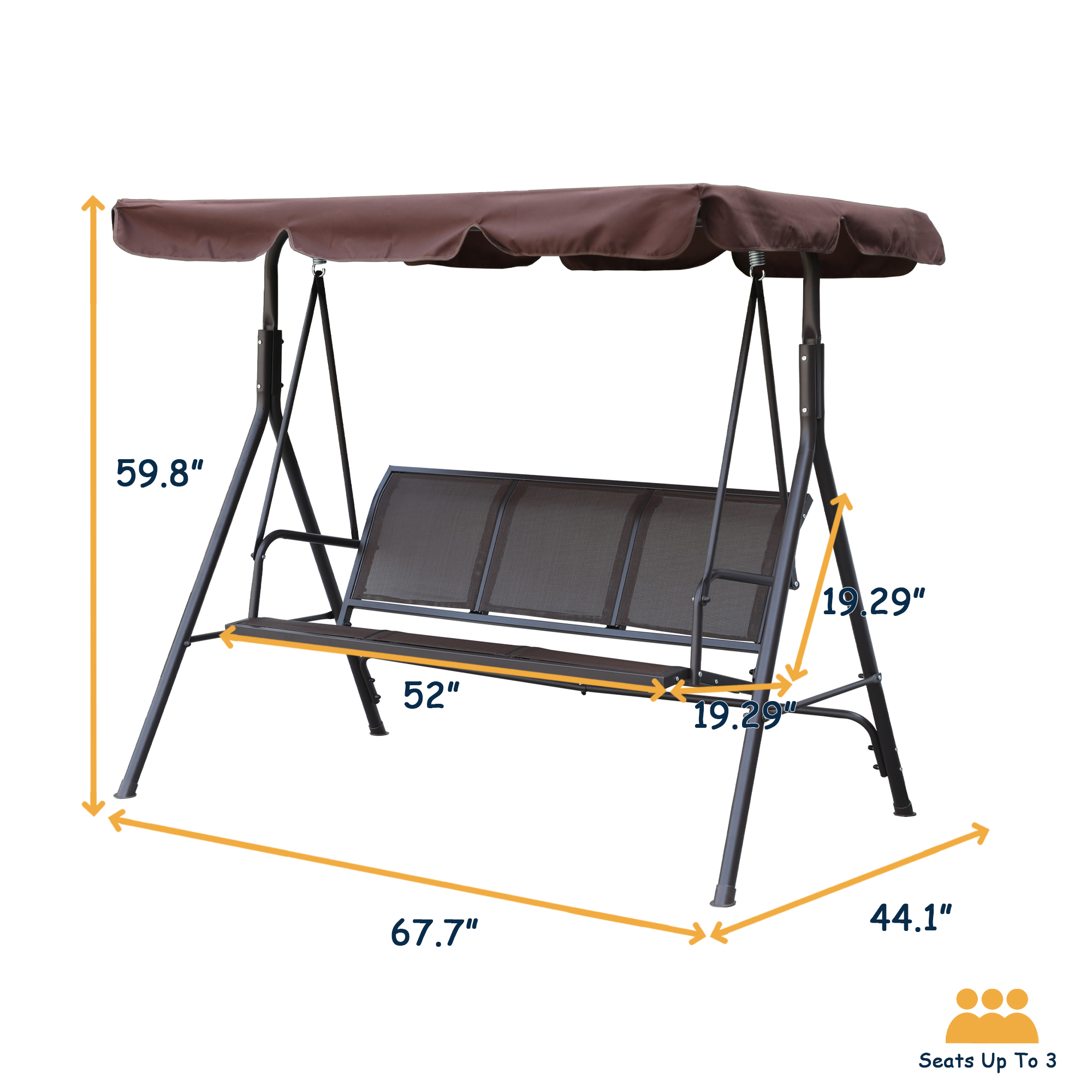 Textilence 3 Seats Steel Frame Patio Swing Chair Swing Glider with Removable Canopy