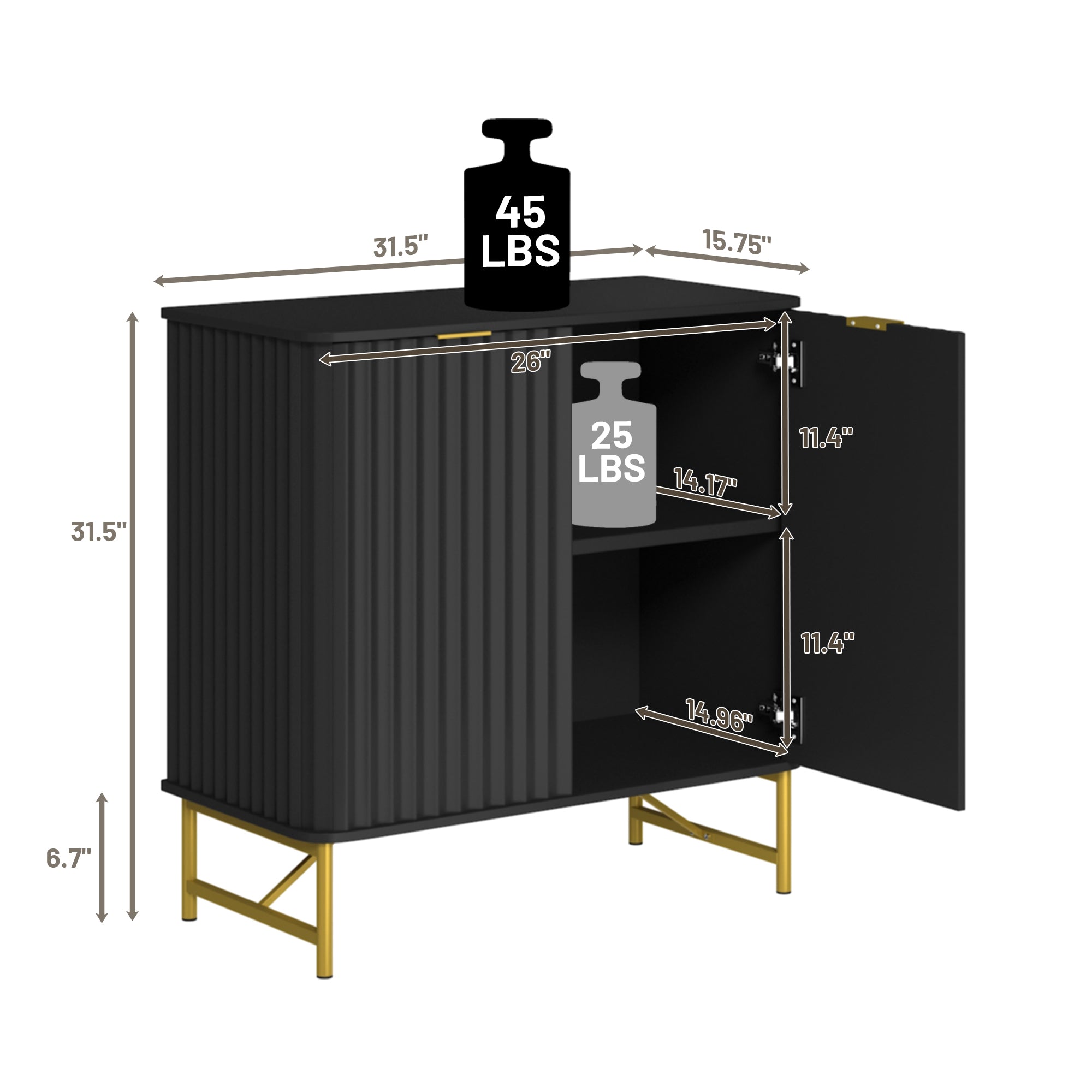 Sideboard Buffet Storage Cabinet with 2 Doors，32 Inch Monden Free-Standing Accent Cabinet with Gold Legs for Hallway, Living Room