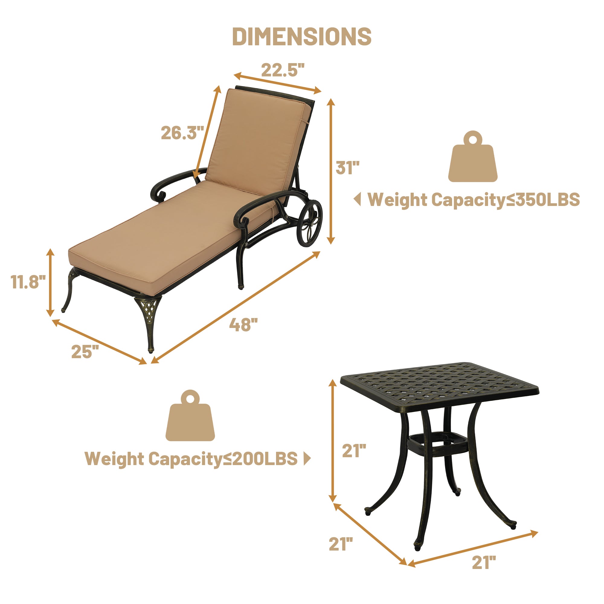 Cast Aluminum Outdoor Chaise Lounge with Removable Beige/Red Cushion