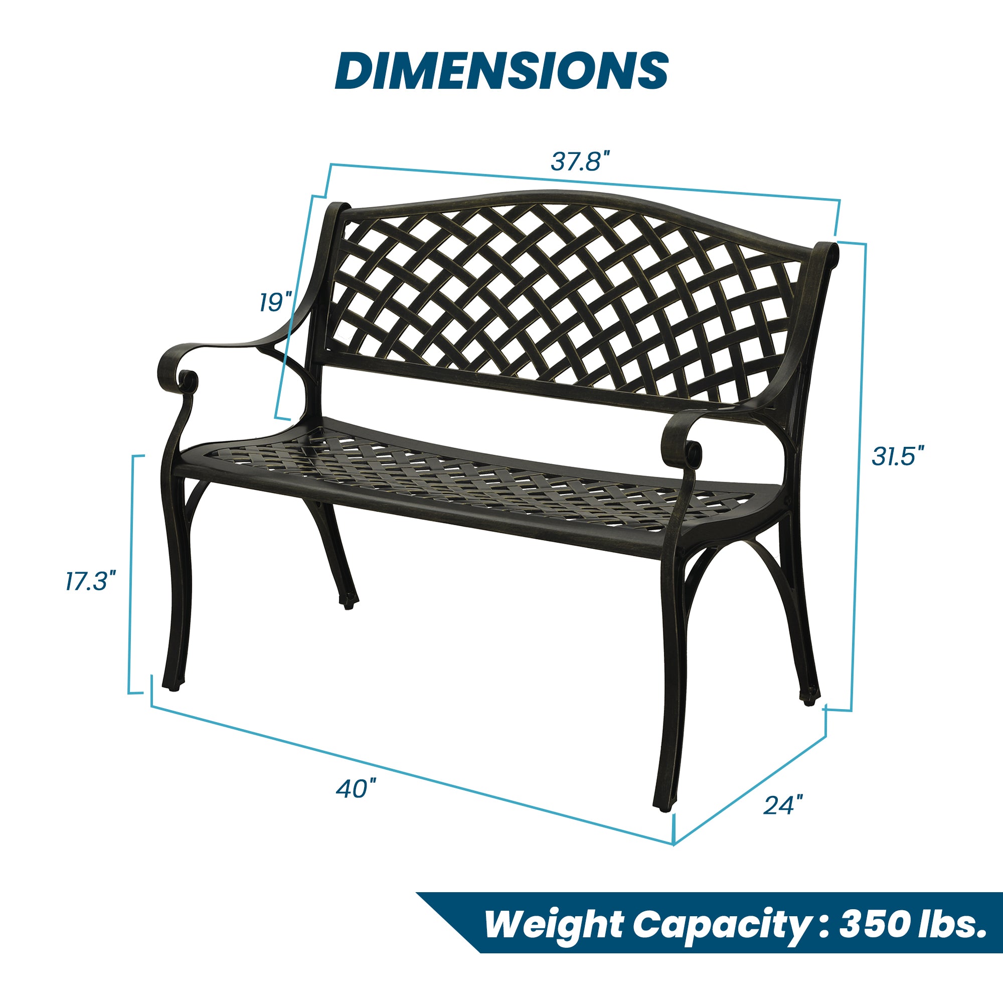 Patio Bench 40-in W x 31.5-in H Bronze Aluminum Garden Bench