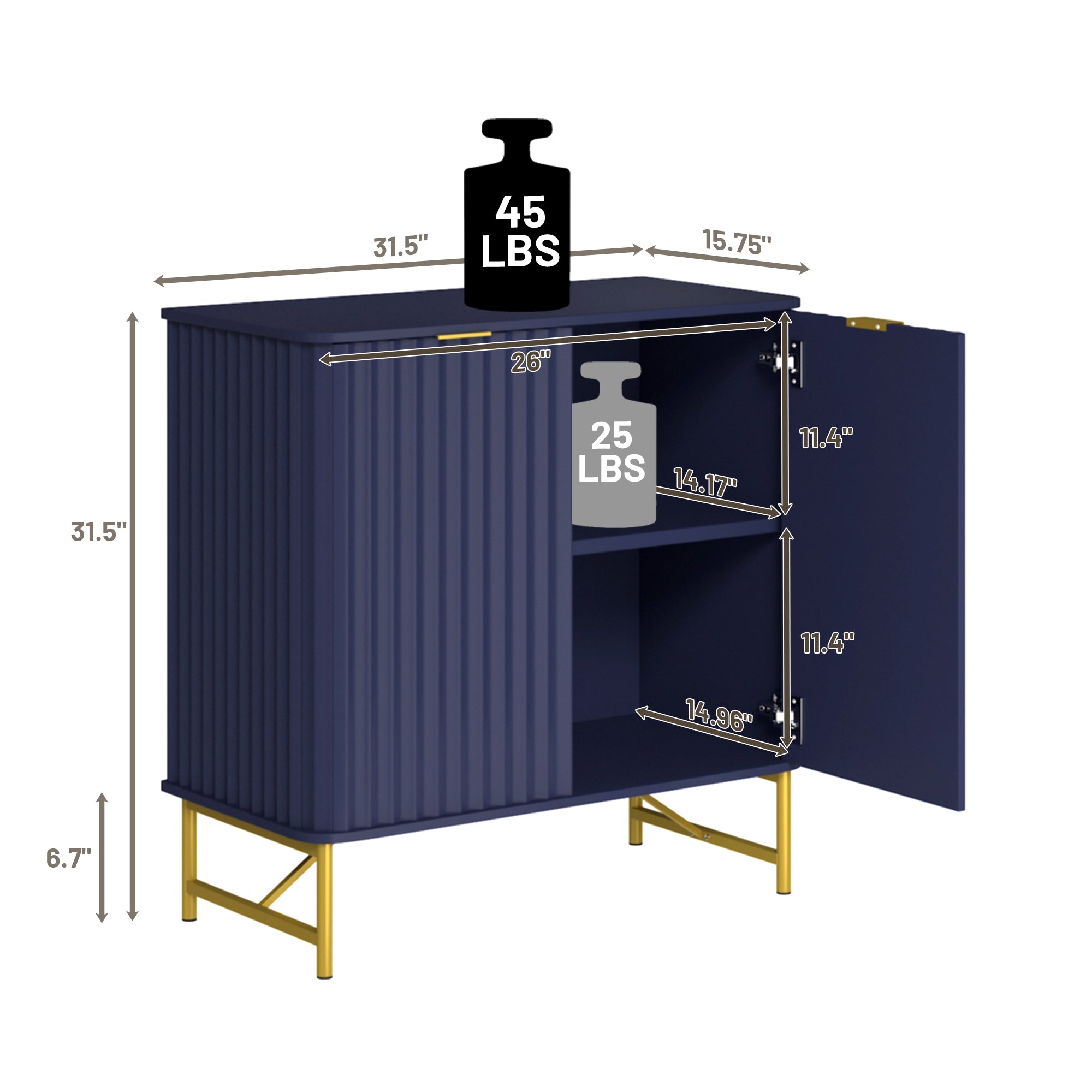 Sideboard Buffet Storage Cabinet with 2 Doors，32 Inch Monden Free-Standing Accent Cabinet with Gold Legs for Hallway, Living Room