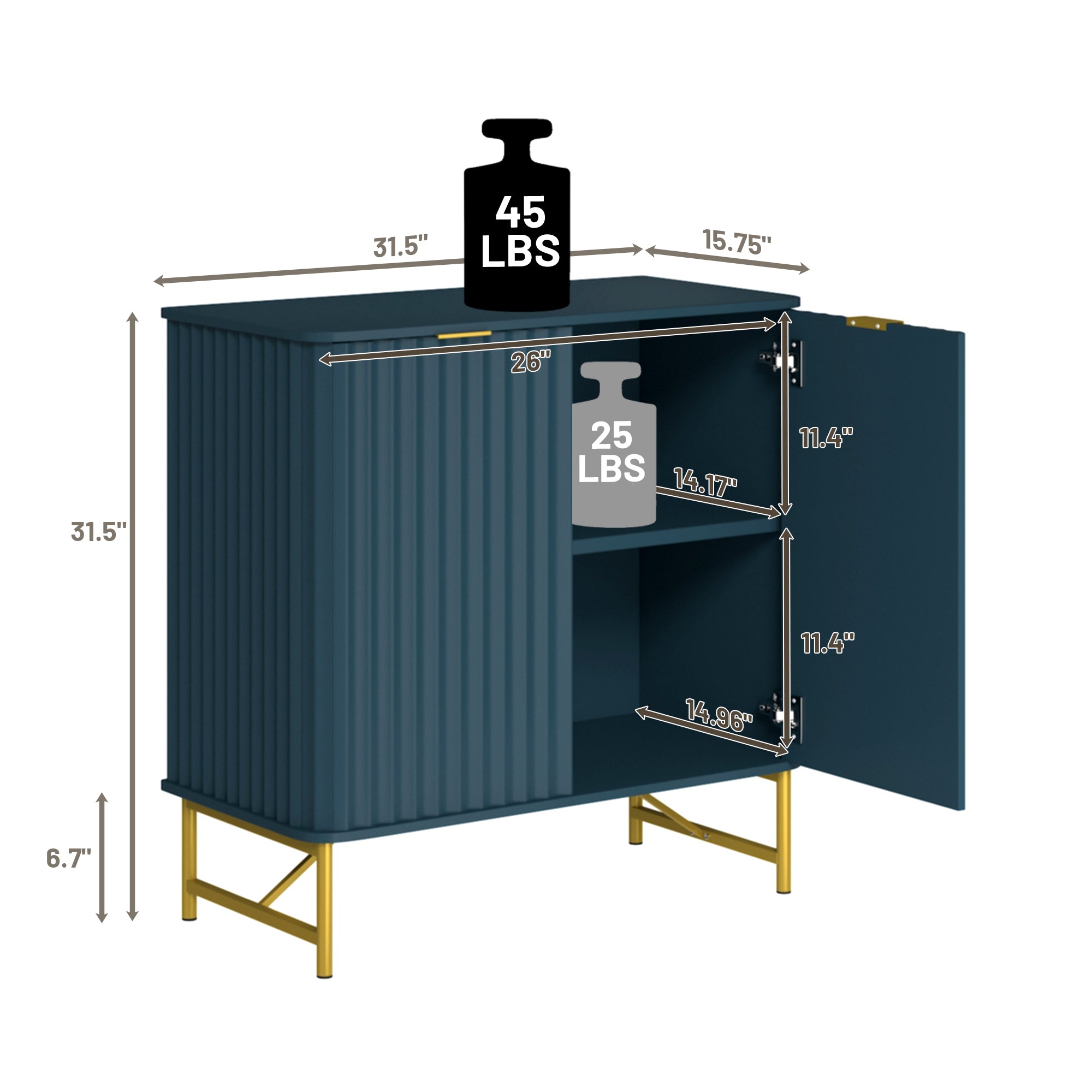Sideboard Buffet Storage Cabinet with 2 Doors，32 Inch Monden Free-Standing Accent Cabinet with Gold Legs for Hallway, Living Room