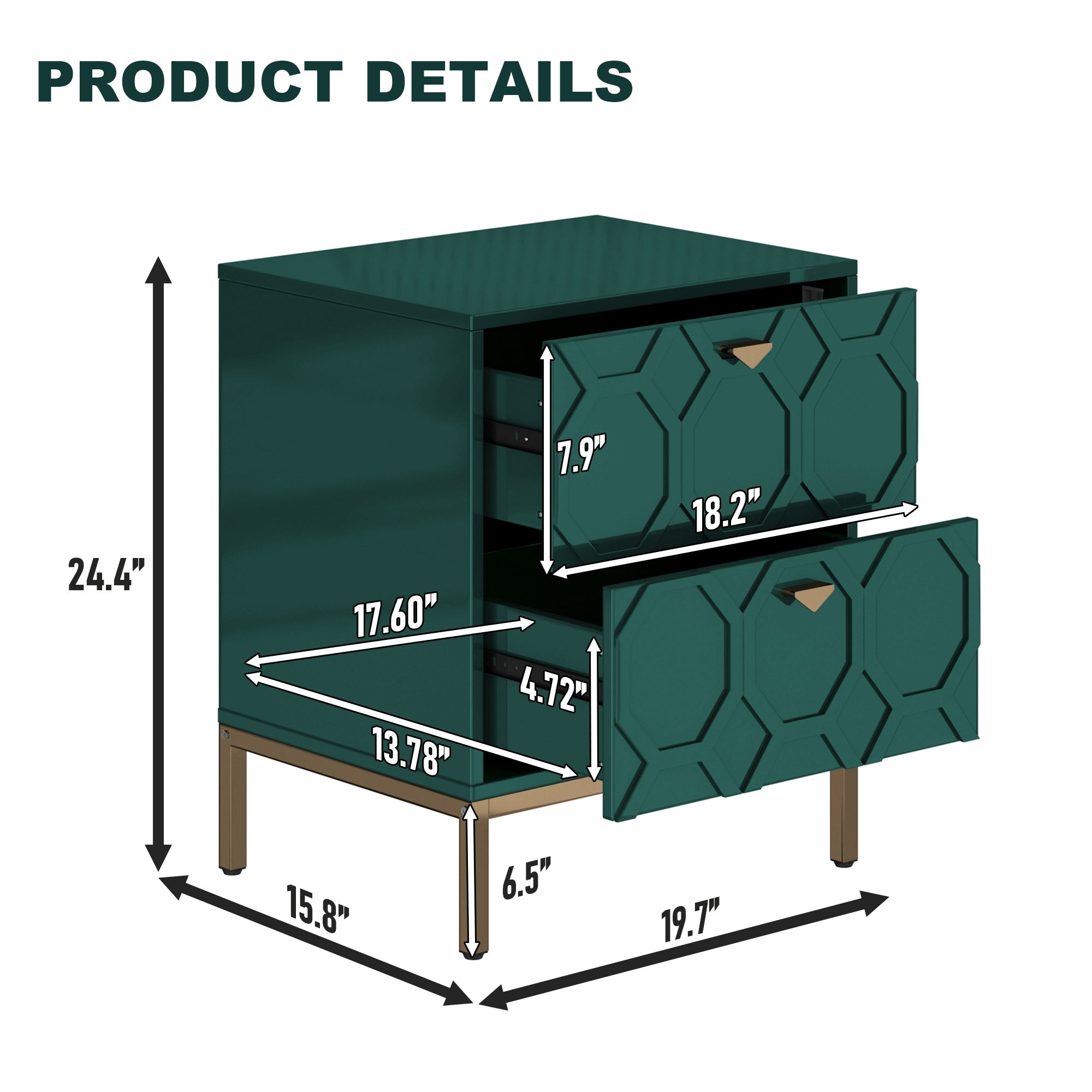 Boyel Living Honeycomb Wooden 2-Drawer Side Table in White