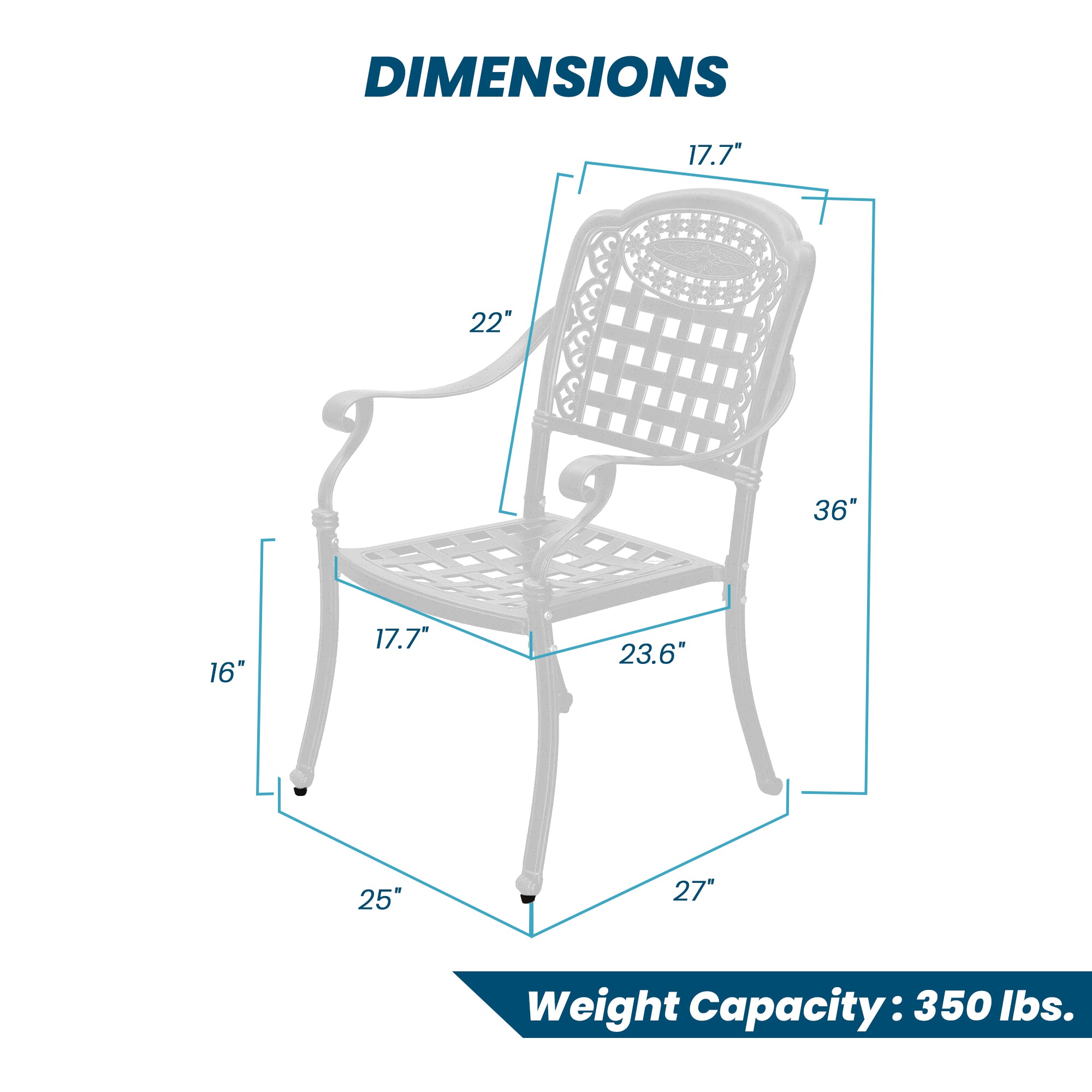 Cast Aluminium Patio Chairs Set of 2 White/Bronze Aluminum Frame Stationary Dining Chair with Mesh Seat