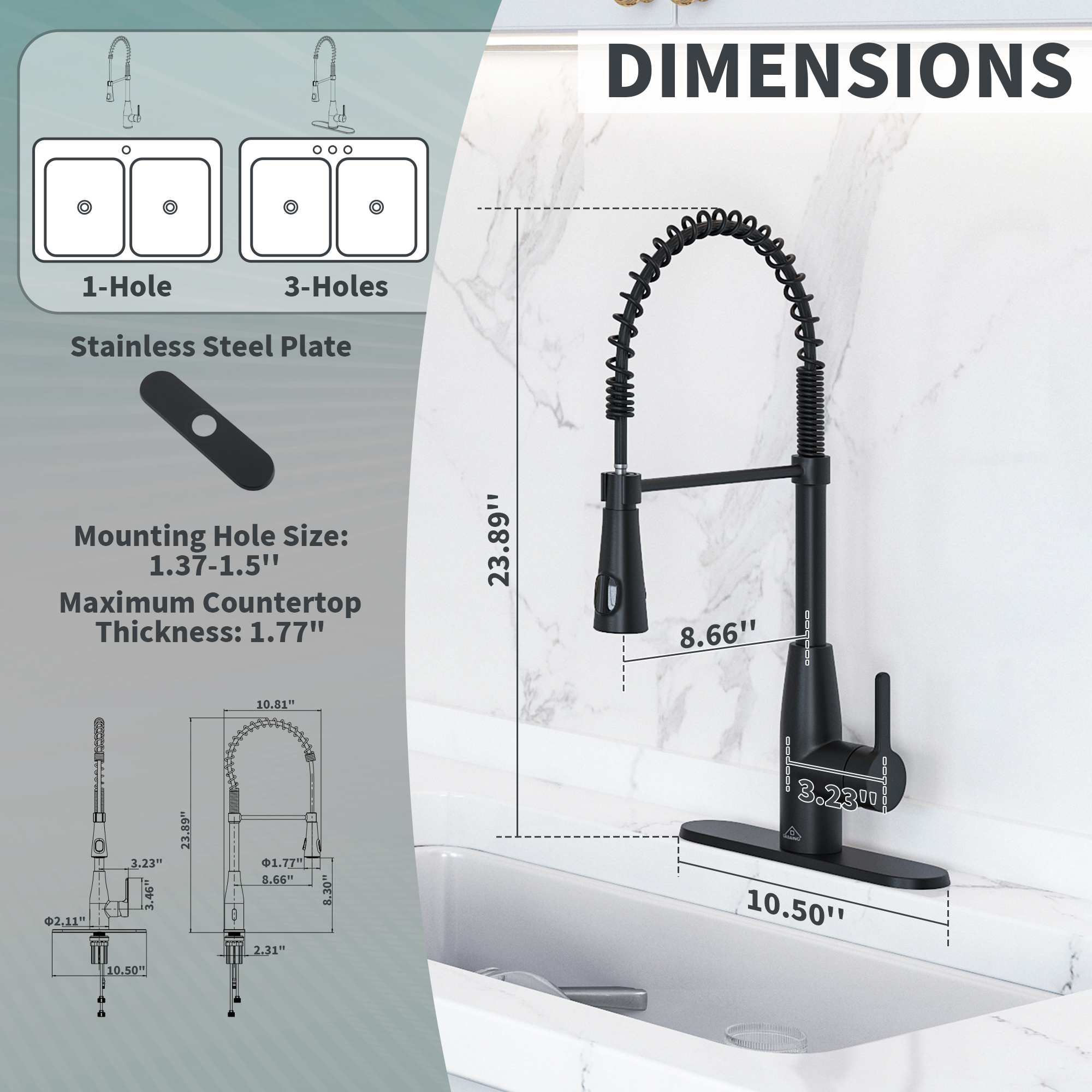 Single Handle Pull Down Sprayer Kitchen Faucet with Touchless Sensor and Intelligent Temperature Display in Matte Black