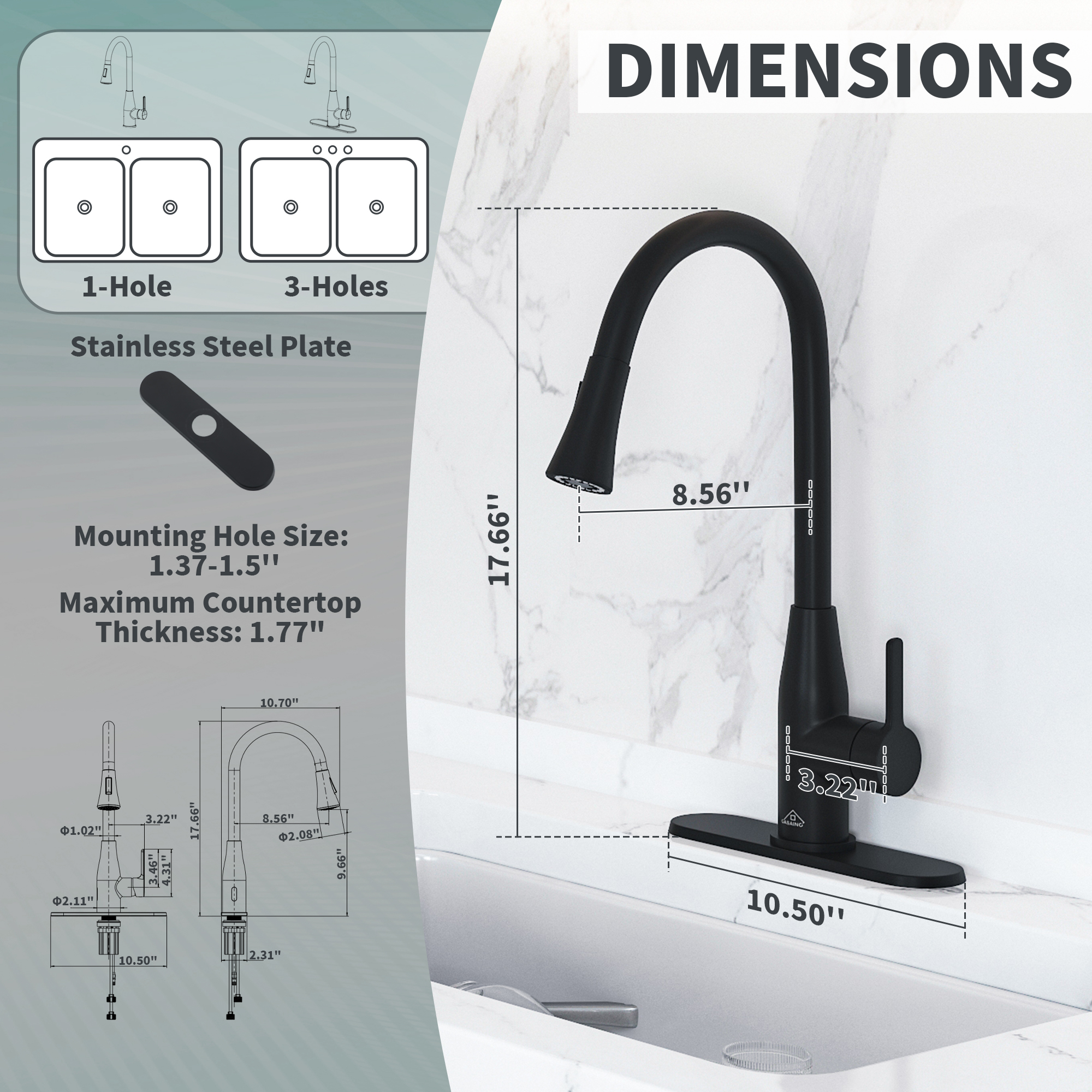 Single Handle Pull Down Sprayer Kitchen Faucet with Touchless Sensor and Two Functions Spray Head in Matte Black