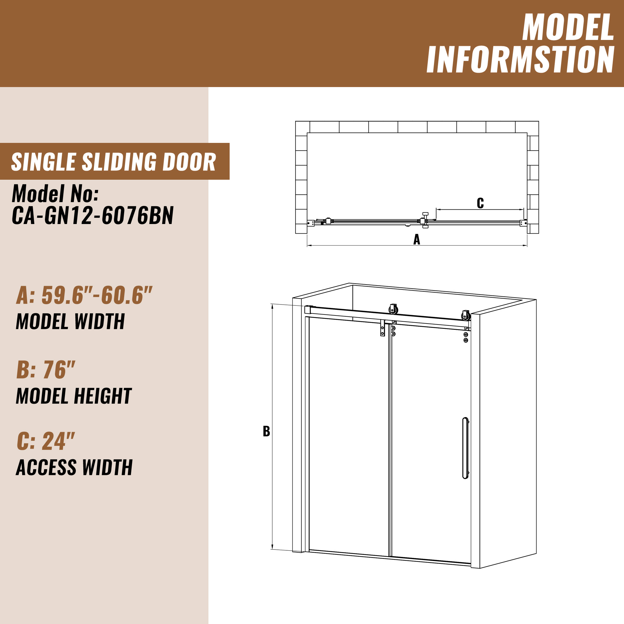 60.6"x 76" Framed Stainless Steel Shower Door with Reversible Installation