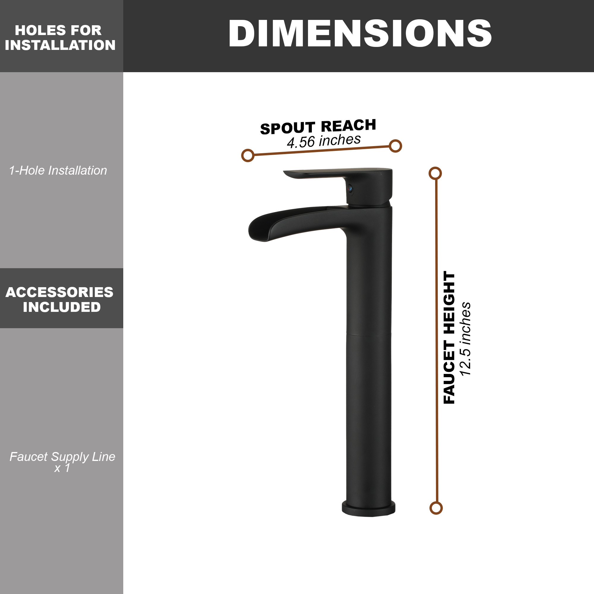 Waterfall Spout High Vessel Bathroom Sink Faucet, Basin Faucet Single Handle Single Hole Brushed Nickel/Matte Black