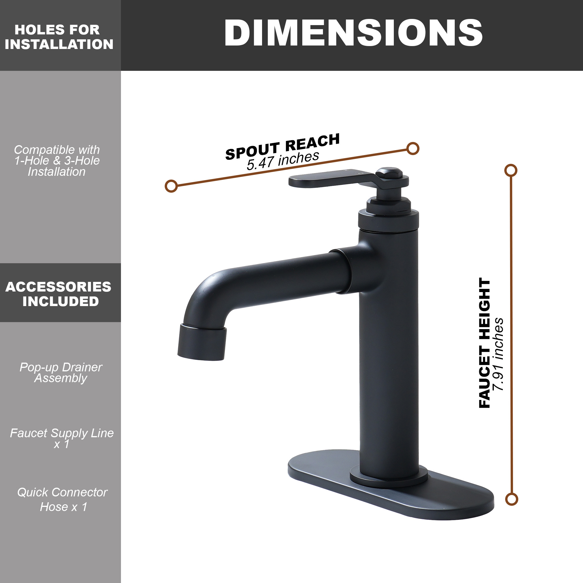 1.2 GPM Single Handle Single Hole Vessel Bathroom Faucet with Deckplate and Pop-Up Drain Kit in Matte Black