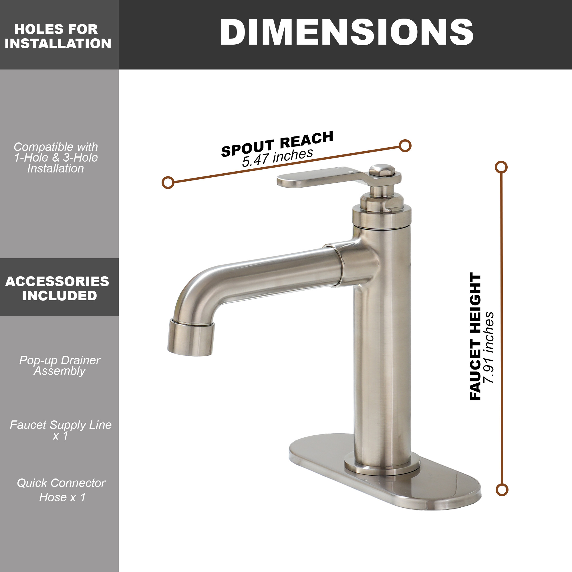 1.2 GPM Single Handle Single Hole Vessel Bathroom Faucet with Deckplate and Pop-Up Drain Kit in Brushed Nickel / Oil Rubbed Bronze