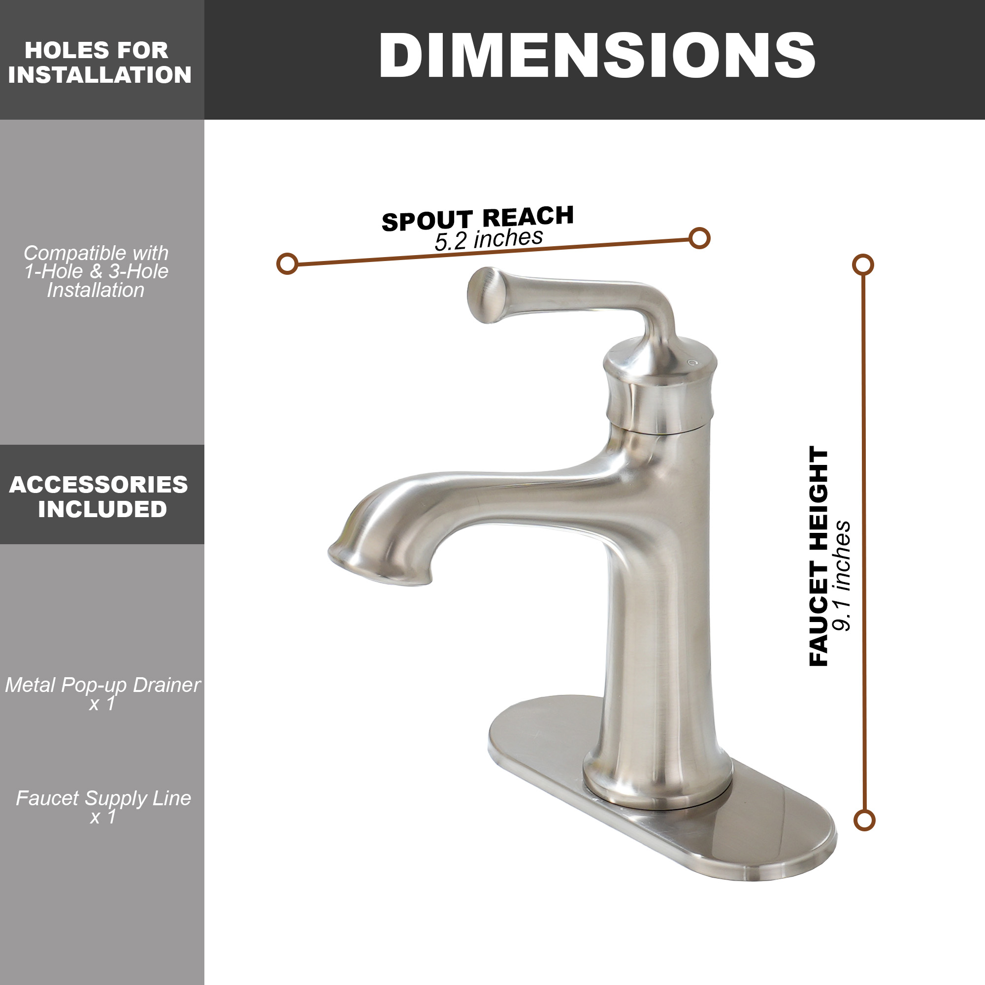 1.2 GPM Single Handle Single Hole Vessel Bathroom Faucet with Deckplate and Pop-Up Drain Kit in Brushed Nickel