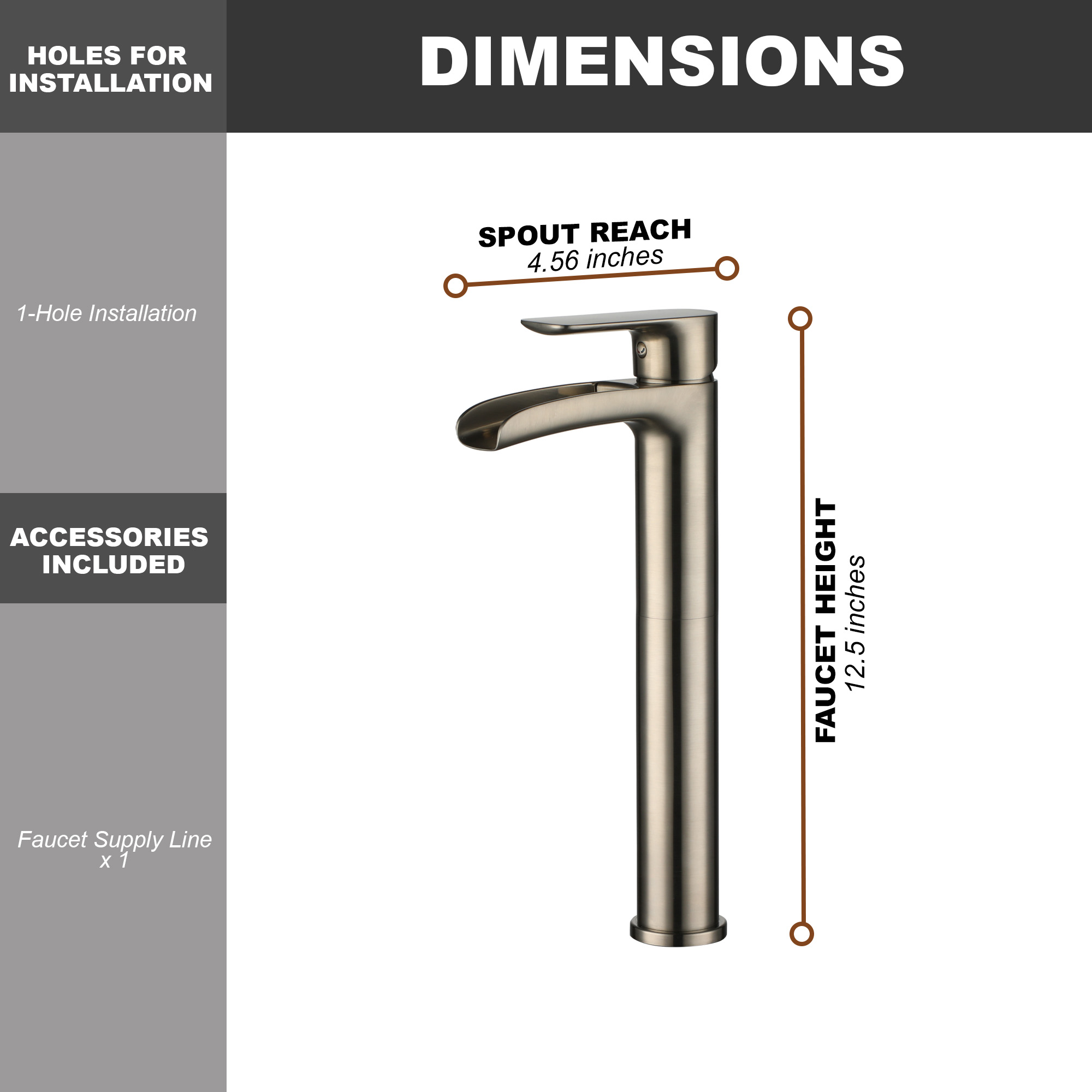 Waterfall Spout High Vessel Bathroom Sink Faucet, Basin Faucet Single Handle Single Hole Brushed Nickel/Matte Black