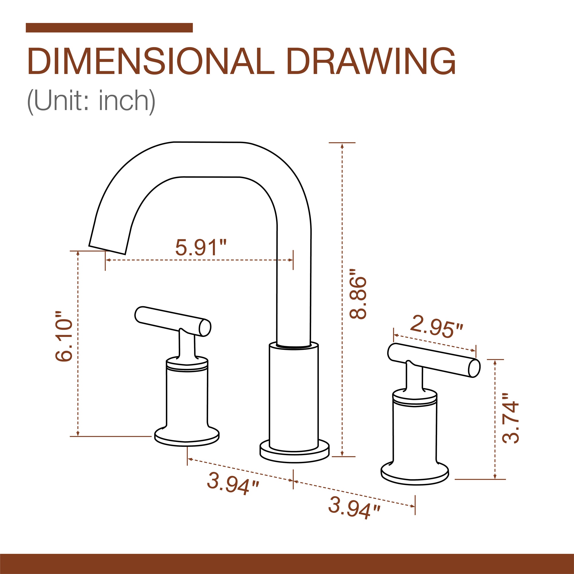 mb-Mondawe 8-in Brass 3 Hole Widespread Double Handle Bathroom Sink Faucet in Black/Gold/Nickel-Mondawe
