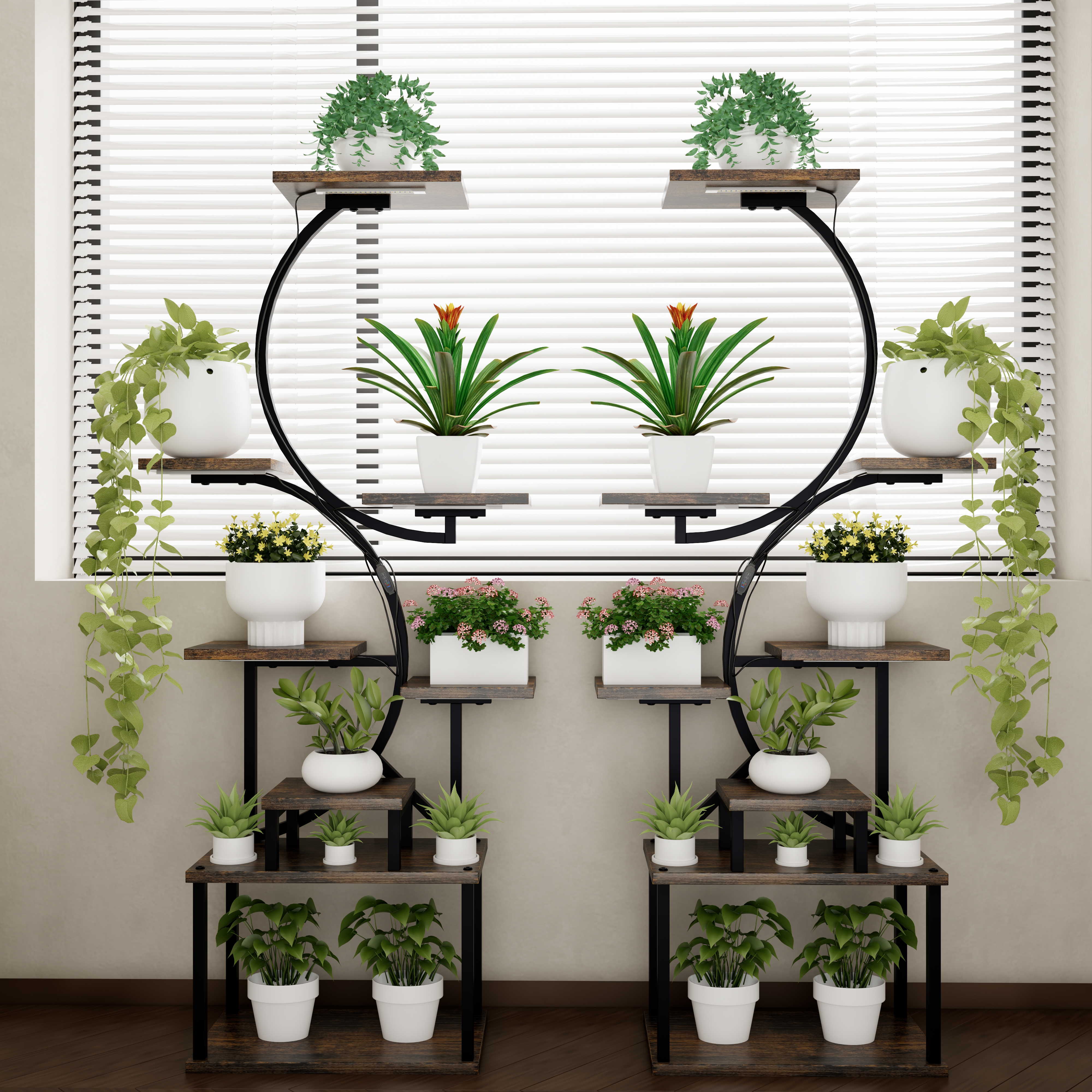 8-Tiered Indoor Plant Stand with 5 Grow Lights, 10-Level Stepless Dimming, Durable Thickened Metal Steel Pipe (0.8mm) for Living Room, Garden 