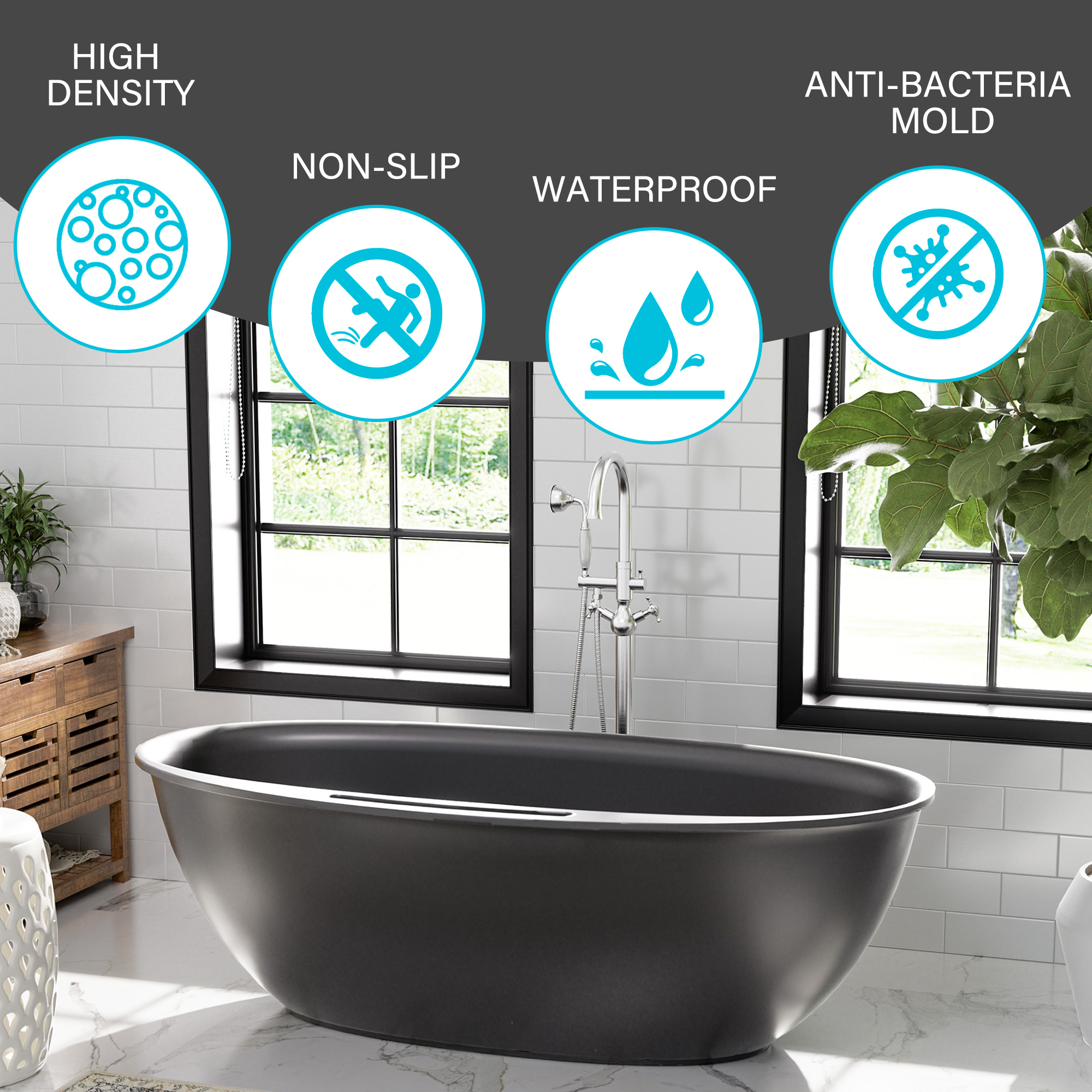 Matte white 67-inch artificial stone freestanding bathtub, hand-polished, with drainer + drain cover + drain pipe