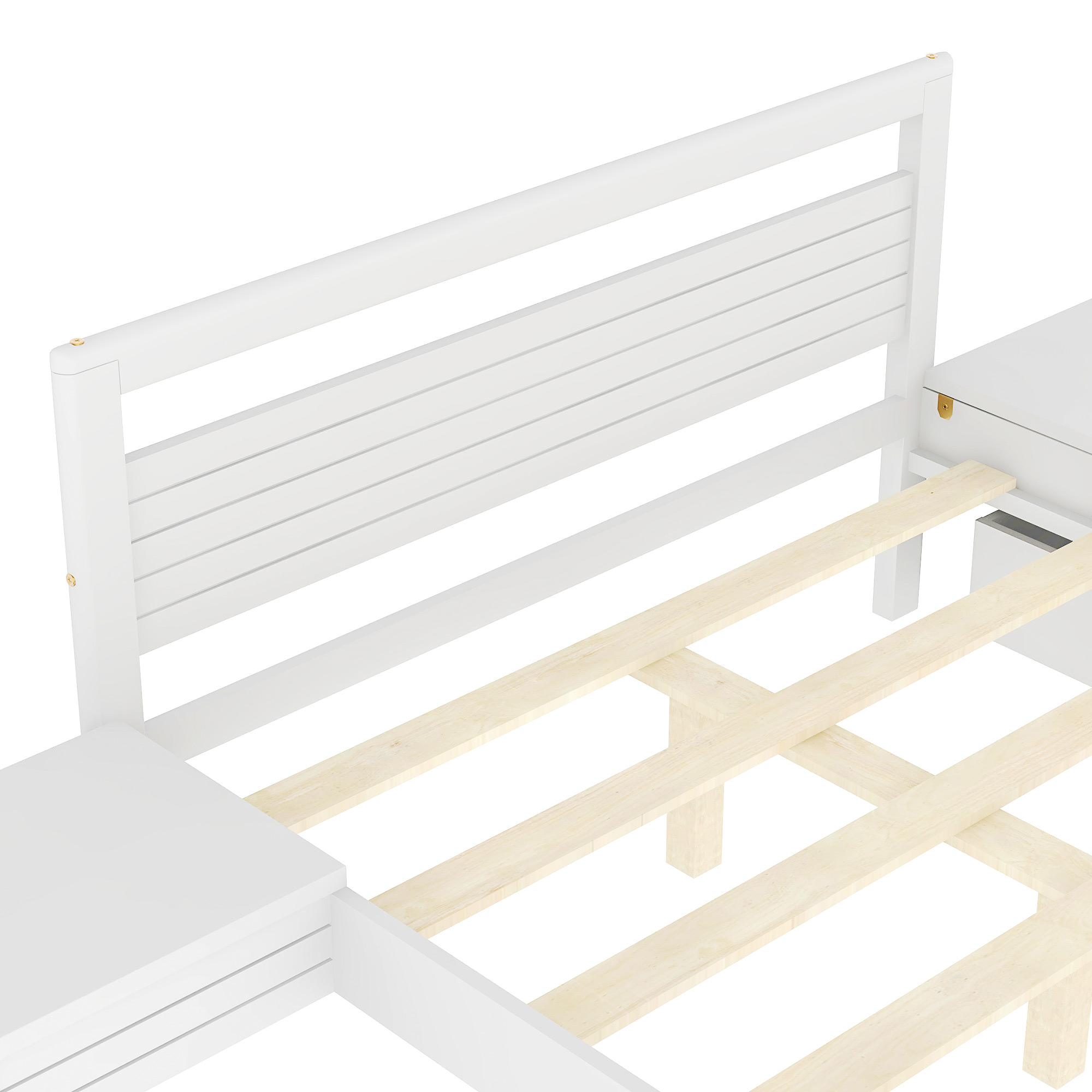 Full Size Wooden Platform Bed with 2 Storage Drawers and 2 bedside tables, White 