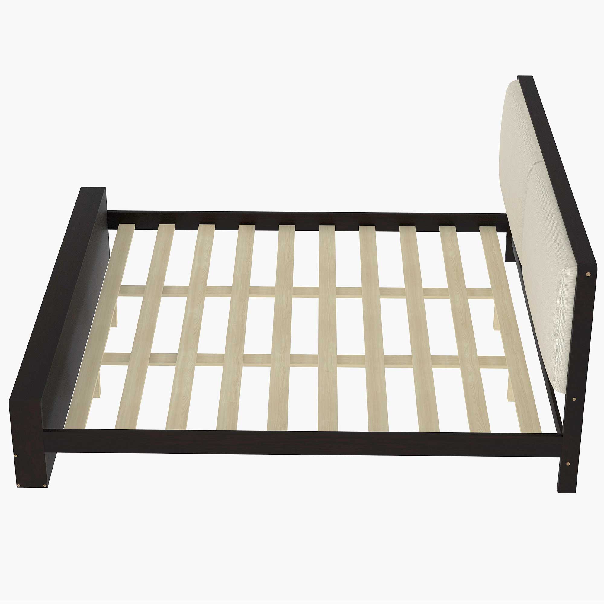 King/Queen Size Platform Bed Frame with Upholstery Headboard and Bookshelf in Footboard and LED Light Strips, Espresso