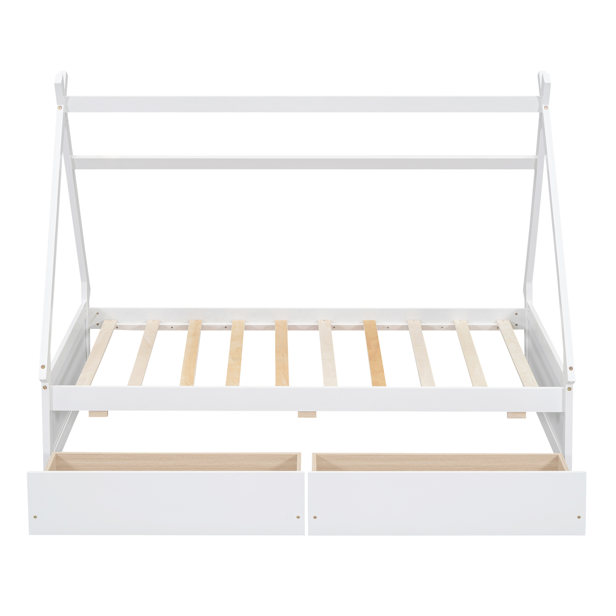 Twin Size House Platform Bed with Two Drawers,Headboard and Footboard, White/Pink 