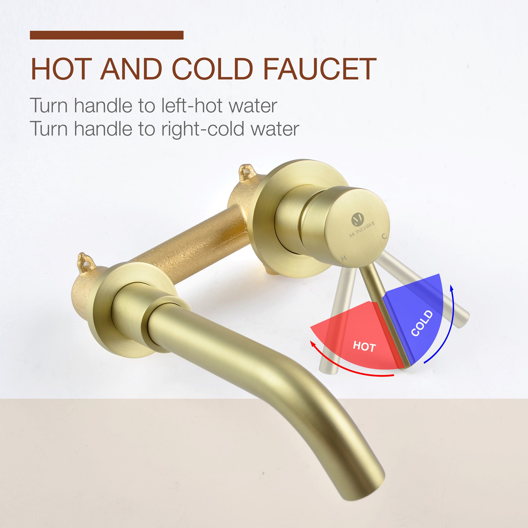 Mondawe Wall Mount Bathroom Sink Faucet Single Handle in Black/Gold-Mondawe