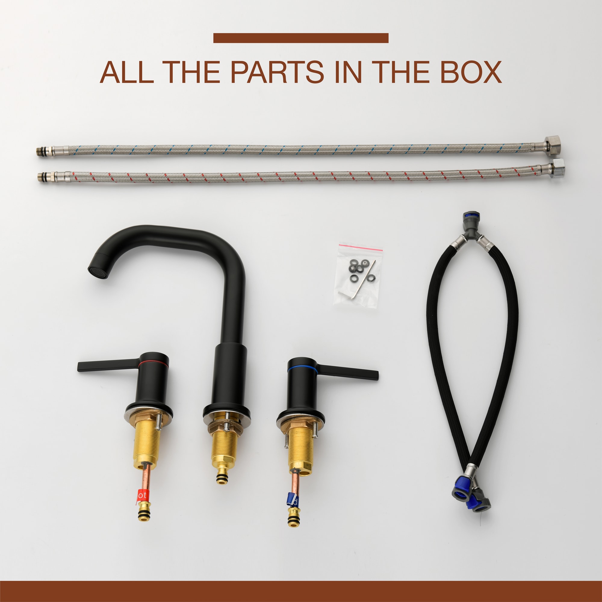 Mondawe Double Handle 8 Inch Brass 3 Hole Widespread Bathroom Sink Faucet(Black/Gold/Nickel)-Mondawe