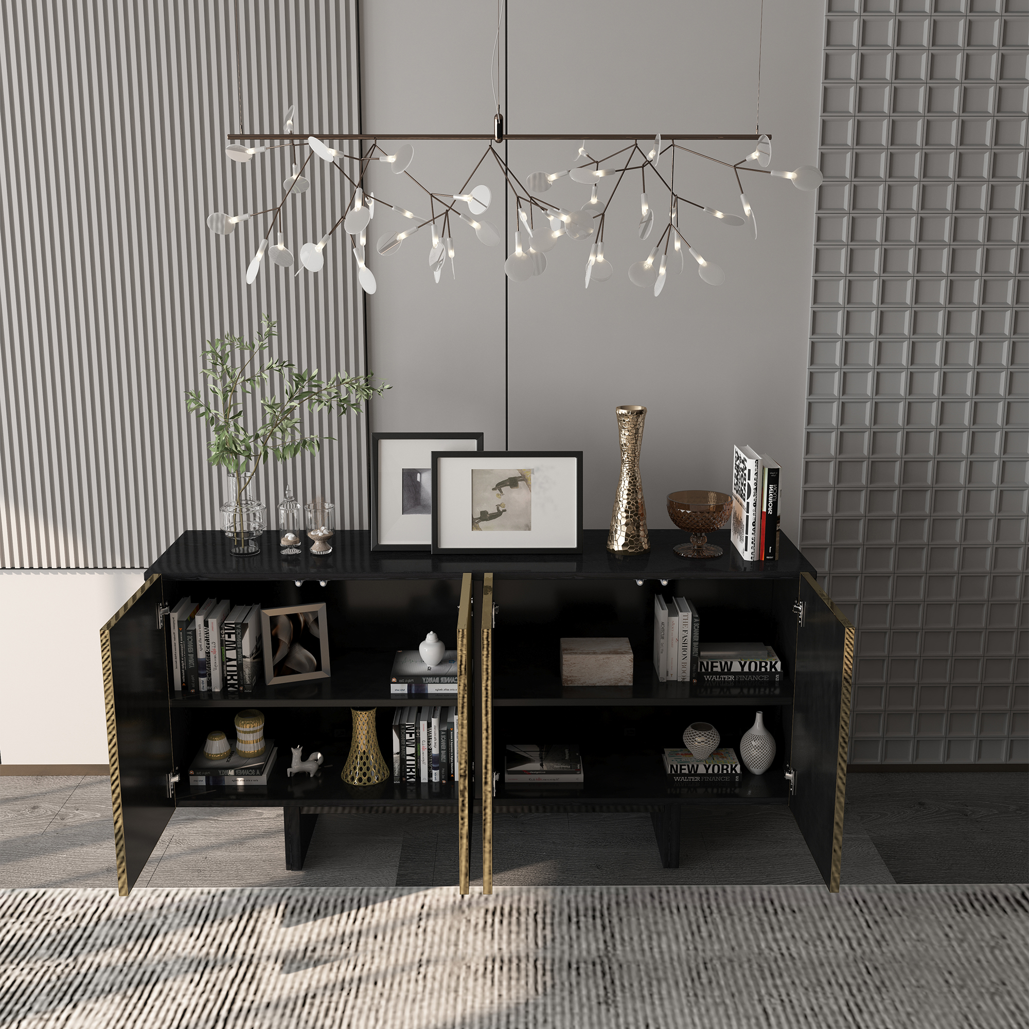 Antique Brown 2-Door/4-Door Wood Grain Accent Storage Cabinet For Living Room, Foyer and Kitchen-Dining Room