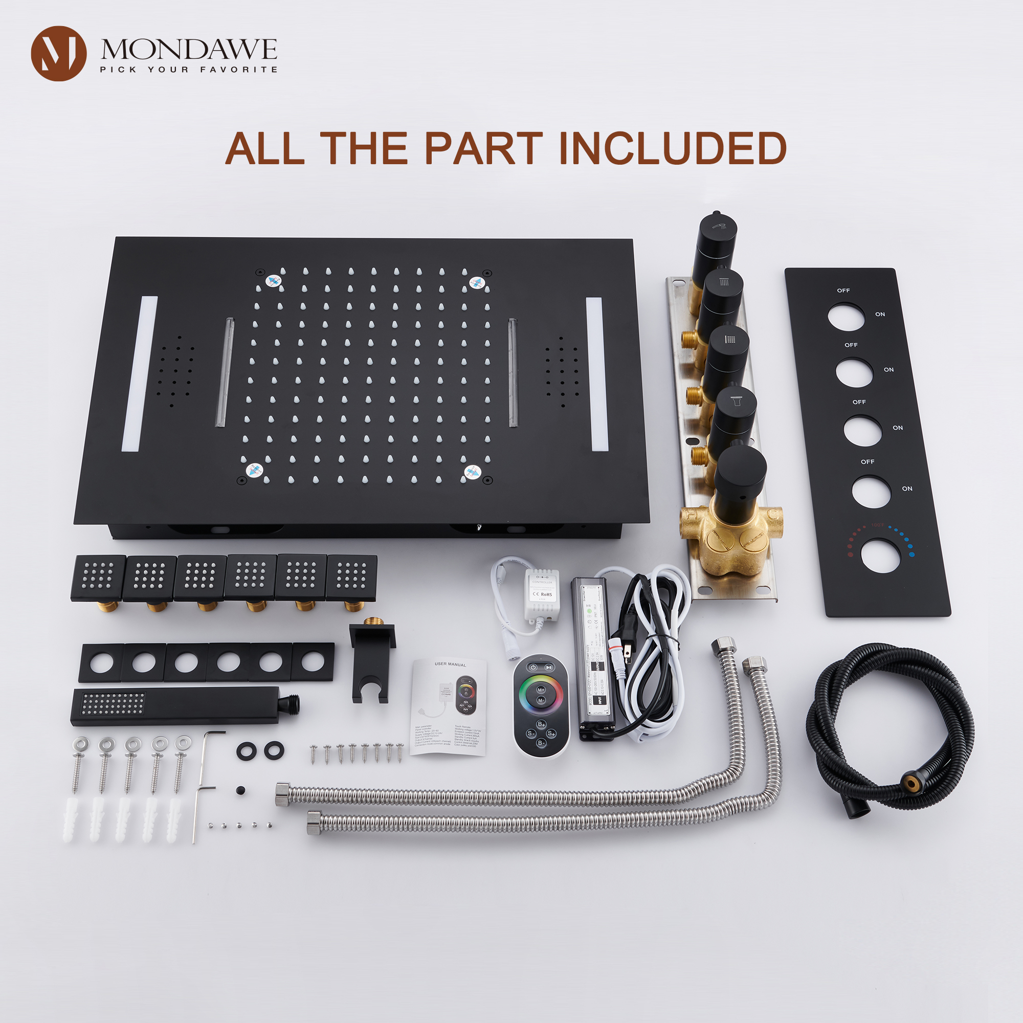 BL-Mondawe Luxury 4-Way Thermostatic Shower System with LED and Music Player-Mondawe