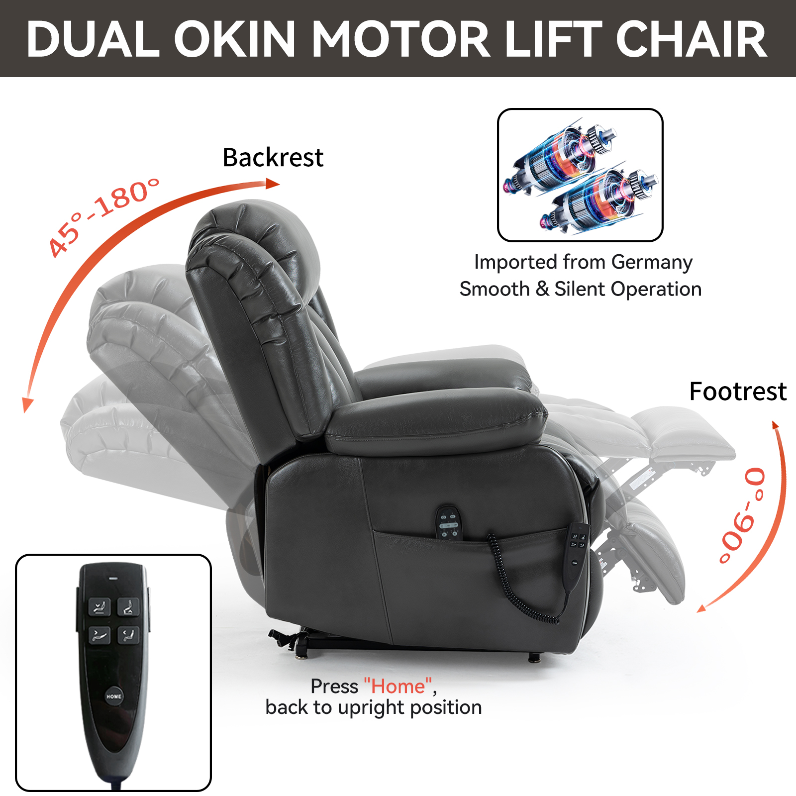 Dual Motor Infinite Position Up to 350 LBS Electric Medium size Brown/Gray/Black/Antique Brown Power Lift Recliner Chair with 8-Point Vibration Massage and Lumbar Heating