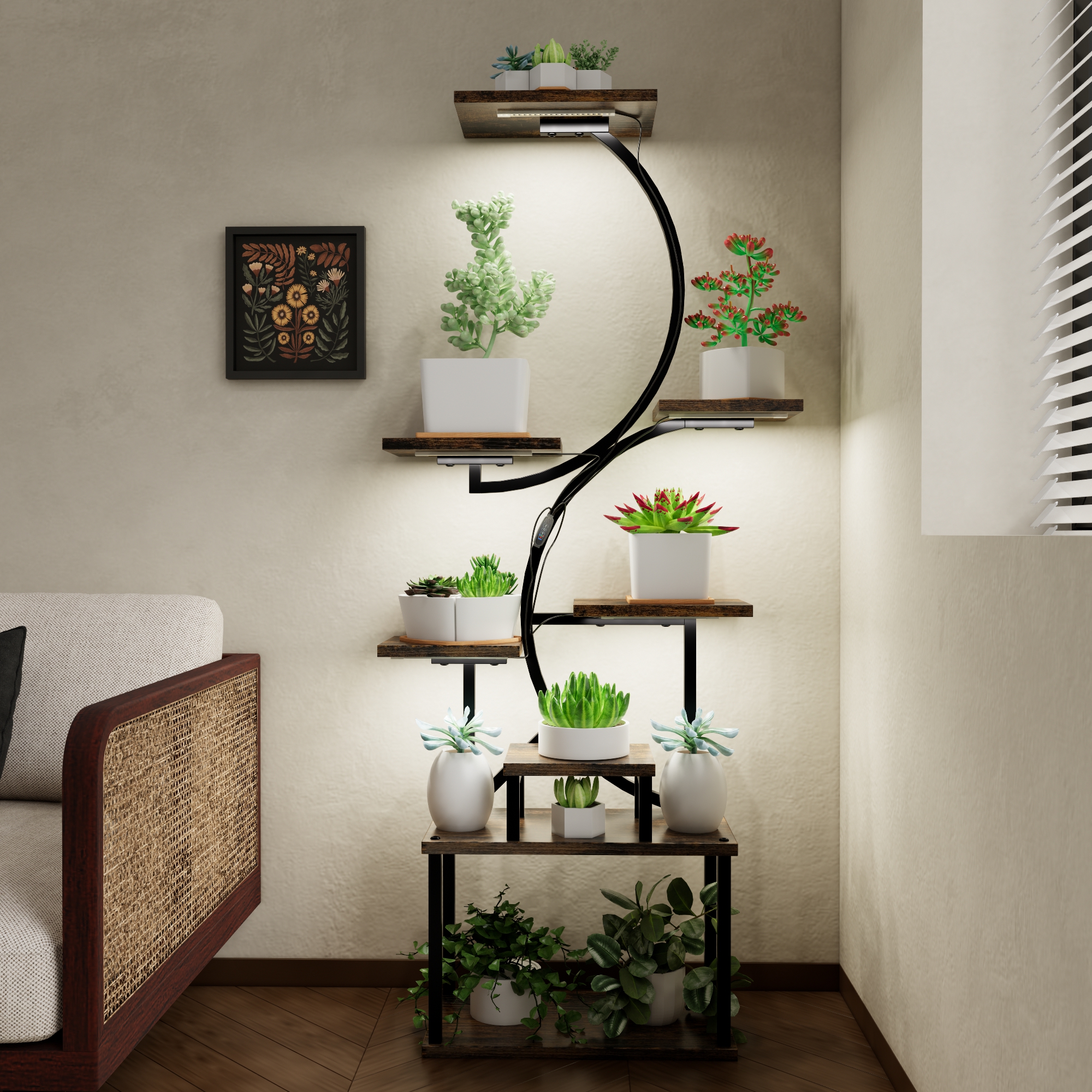 8-Tiered Indoor Plant Stand with 5 Grow Lights, 10-Level Stepless Dimming, Durable Thickened Metal Steel Pipe (0.8mm) for Living Room, Garden 