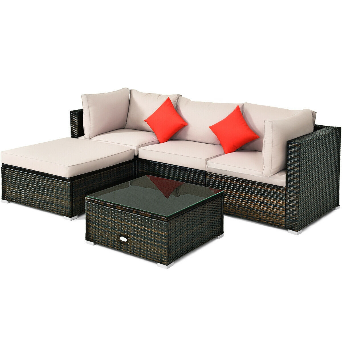Mondawe 5 Pcs Outdoor Patio Rattan Furniture Set Sectional Conversation-Mondawe