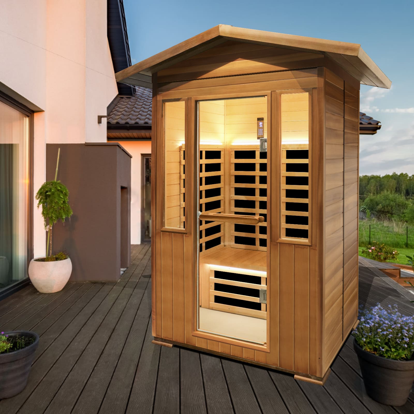Outdoor Double Red Cedar Far Infrared Sauna Room 