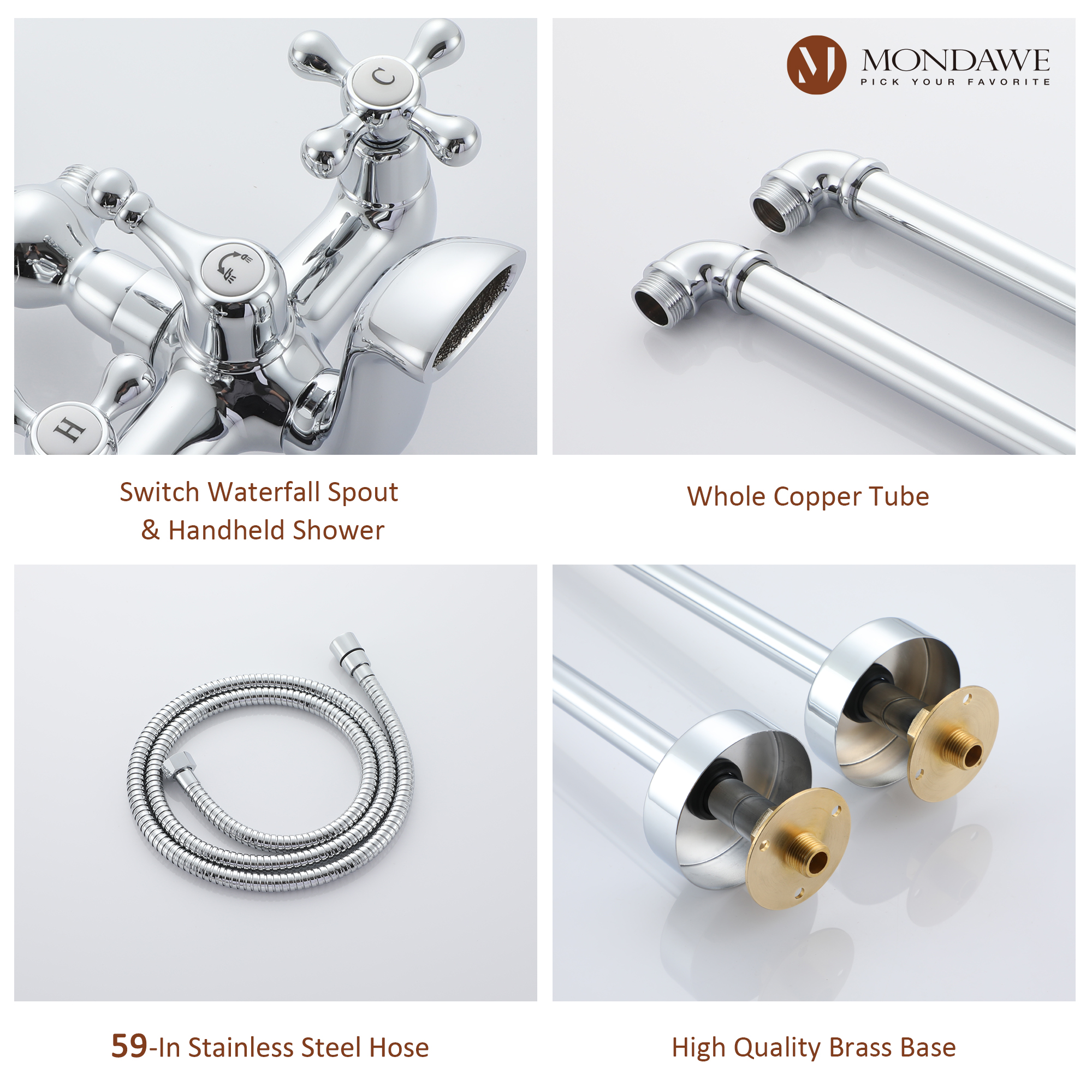 Mondawe 3-Handle Traditional Freestanding Bathtub Faucet（Chrome�?Mondawe