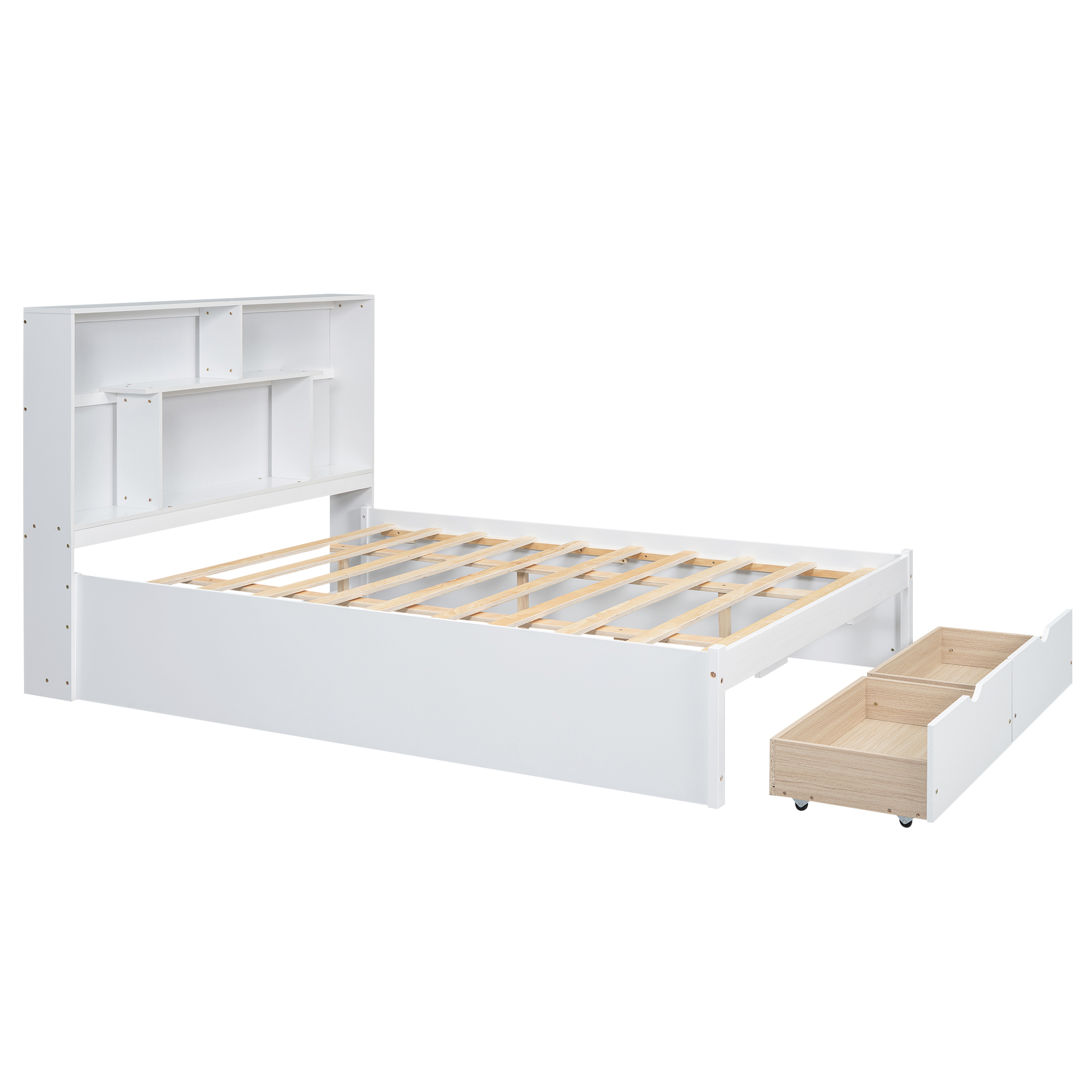Full/Queen Size Platform Bed with Storage Headboard and 2 Drawers, Gray/White
