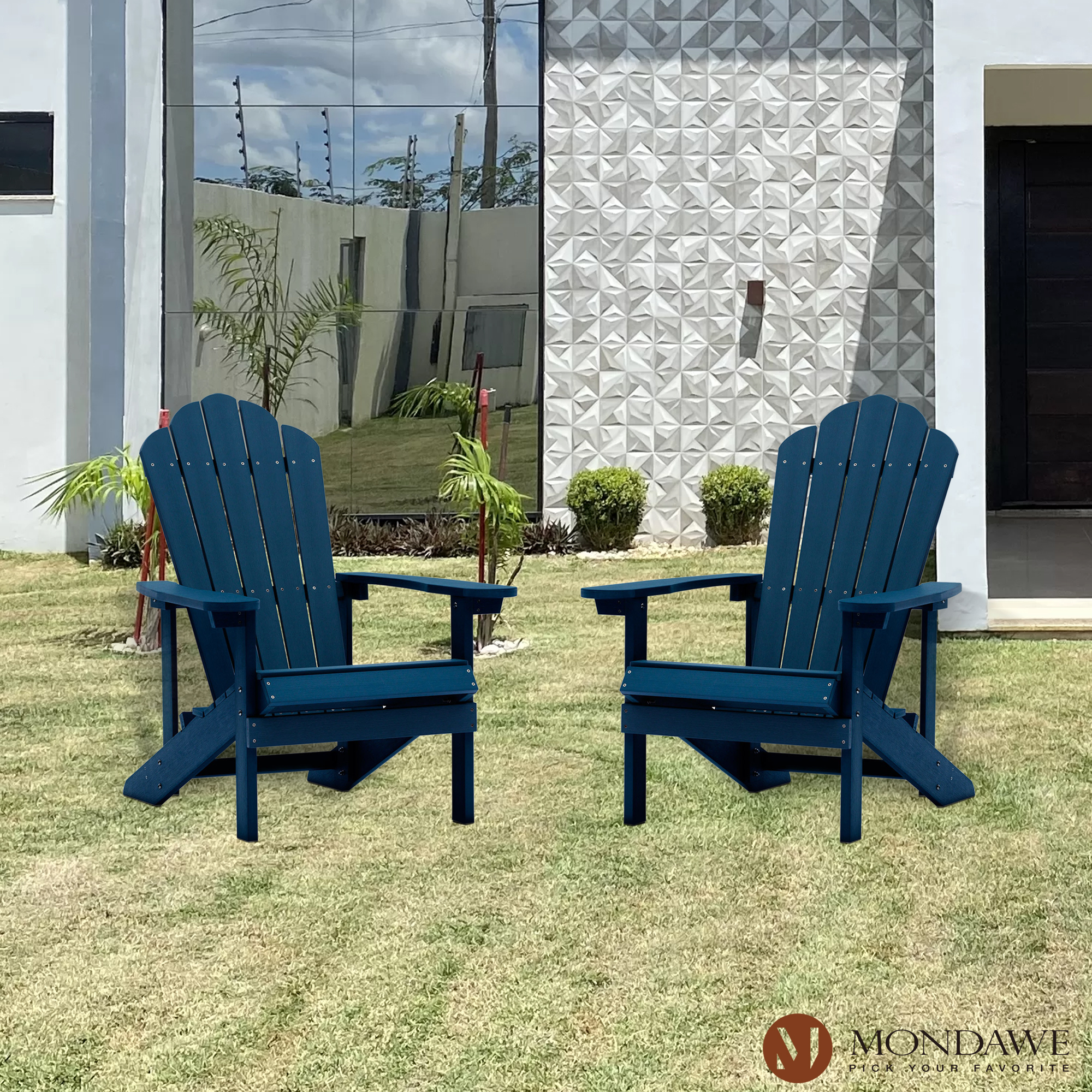 Mondawe Outdoor Stationary Adirondack Chair with Slat Seat For Yard and Garden-Mondawe