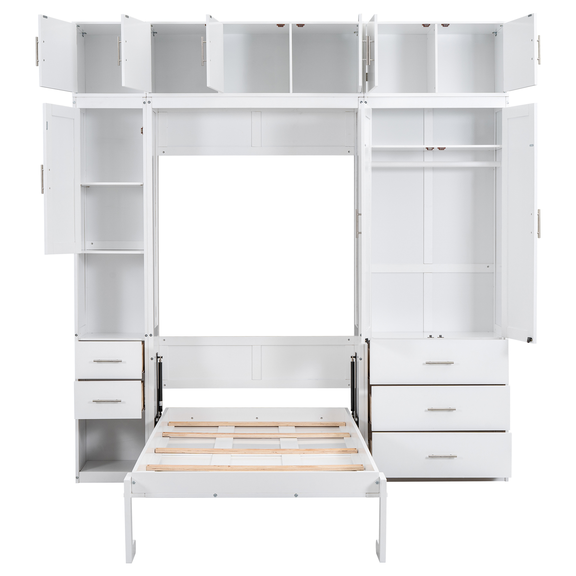 Full/Twin Size Murphy Bed with Lockers and Wardrobes, With installation video, White 